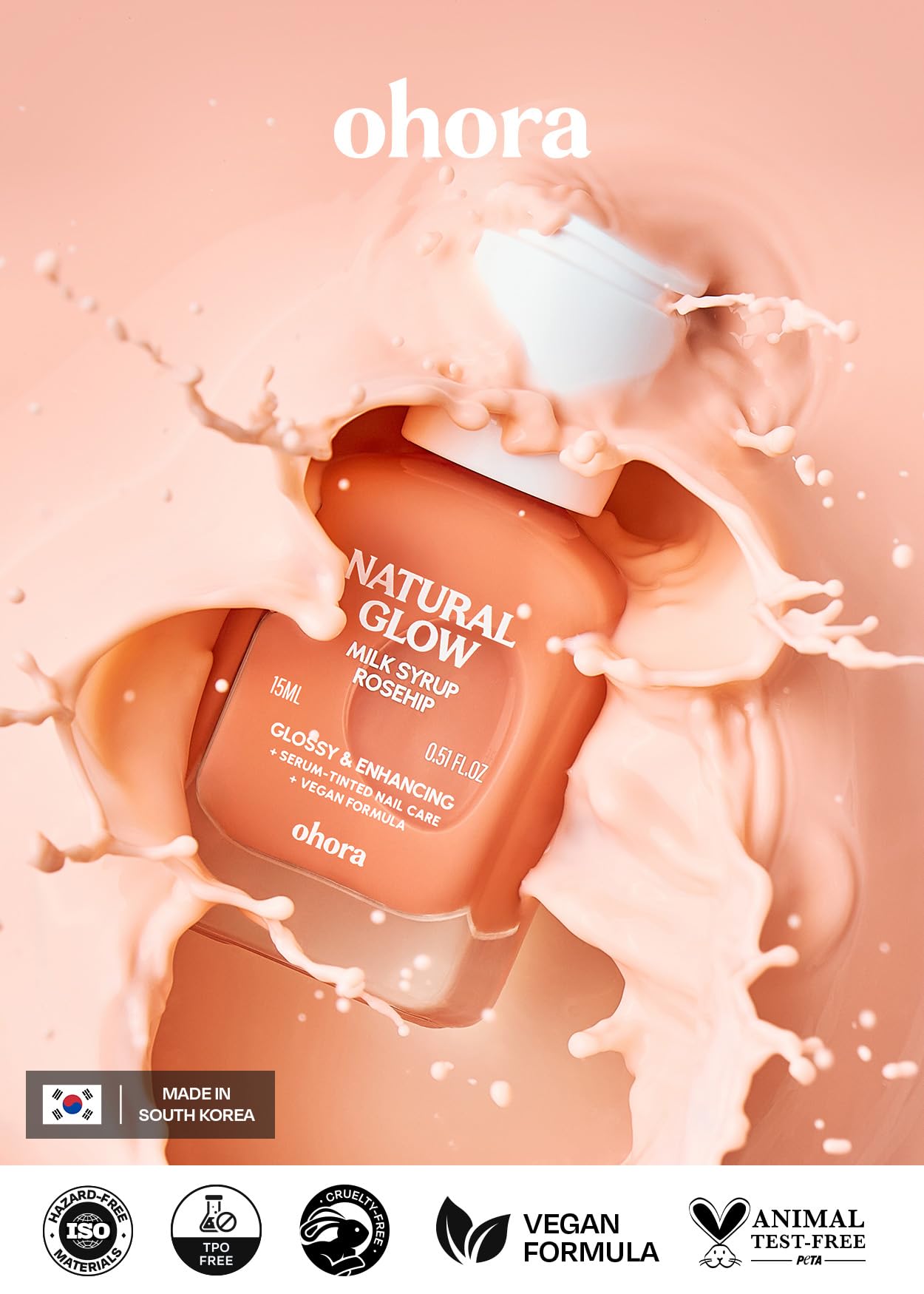 ohora Natural Glow Milk Syrup Nail Strengthener (Rosehip) - Tinted Nail Hardener for Brittle, Damaged Nails, Quick-Dry Glossy Finish, Nail Repair Beauty and Personal Care ohora