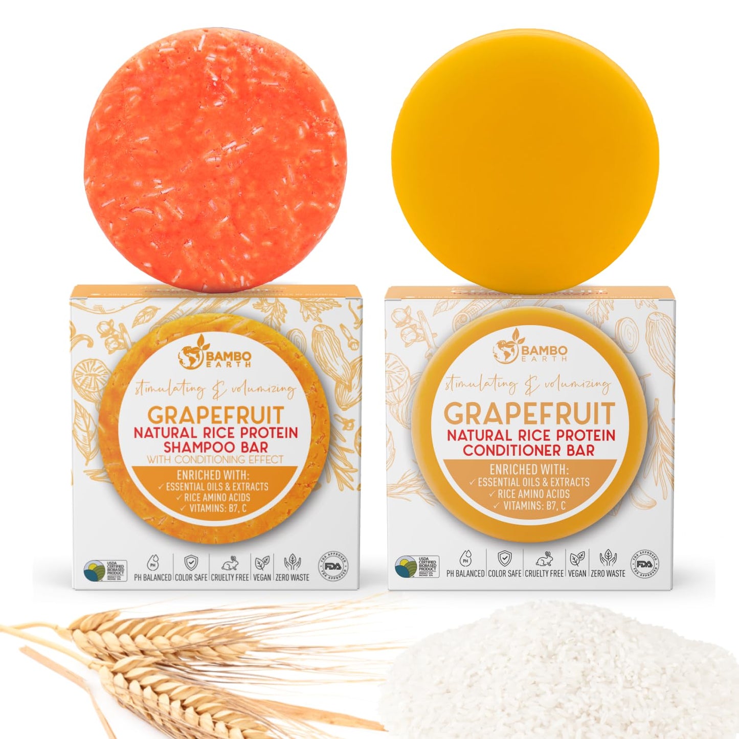Solid Rice Protein Water Shampoo & Conditioner Hair Soap - Shampoo and Conditioner Bars For Hair With All Natural Plant Based Essential Oils And Zero Beauty & Personal Care BAMBOEARTH