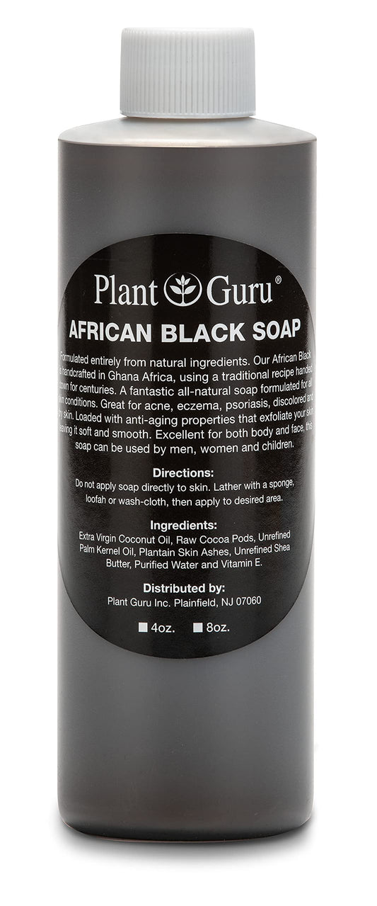 African Black Soap Liquid 8 oz. 100% Raw Pure Natural From Ghana. Acne Treatment, Aids Against Eczema & Psoriasis, Dry Skin, Scars and Dark Spots. Beauty & Personal Care Plant Guru
