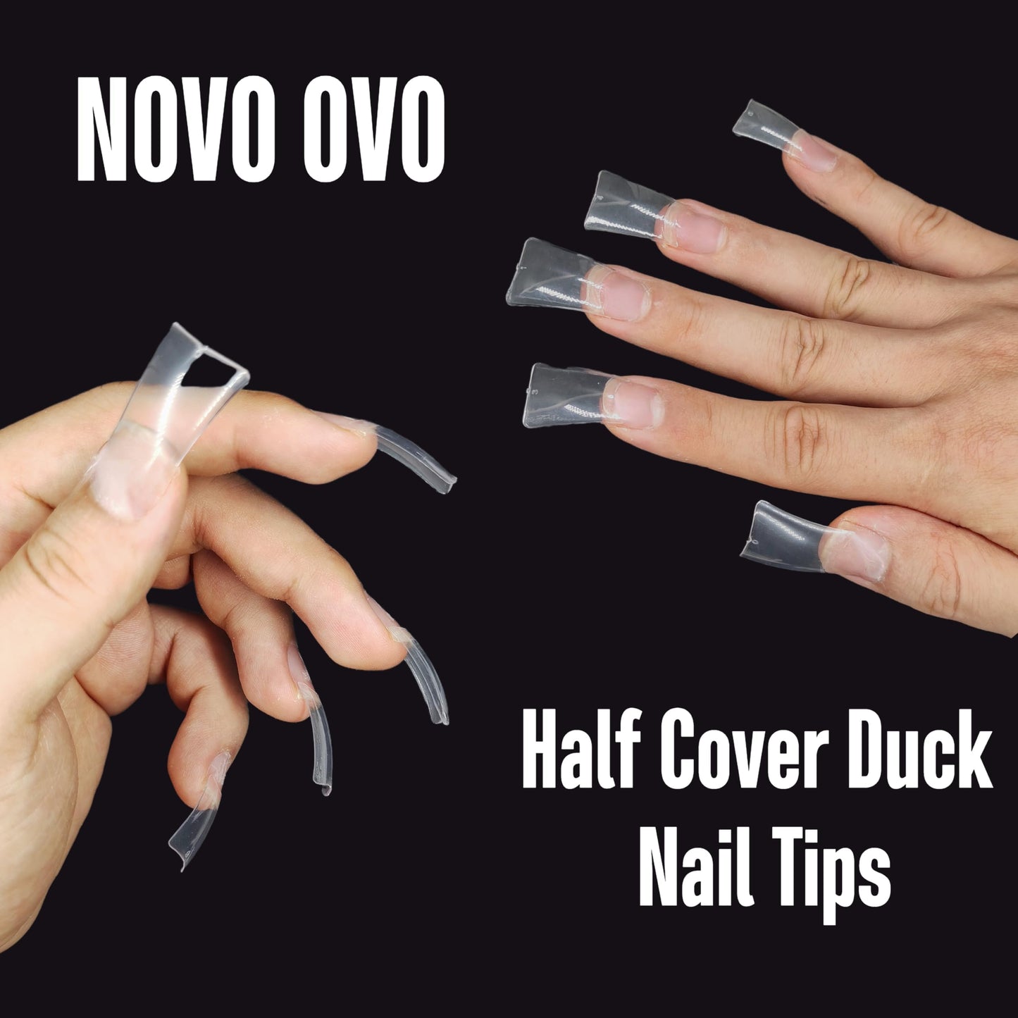 NOVO OVO 550 pcs Transparent Clear Crystal Duck Feet Style Flare Nail Tips Y2K Vibe Half Cover C Curve Wide French False Nail Extension Tips Acrylic Beauty & Personal Care NOVO OVO