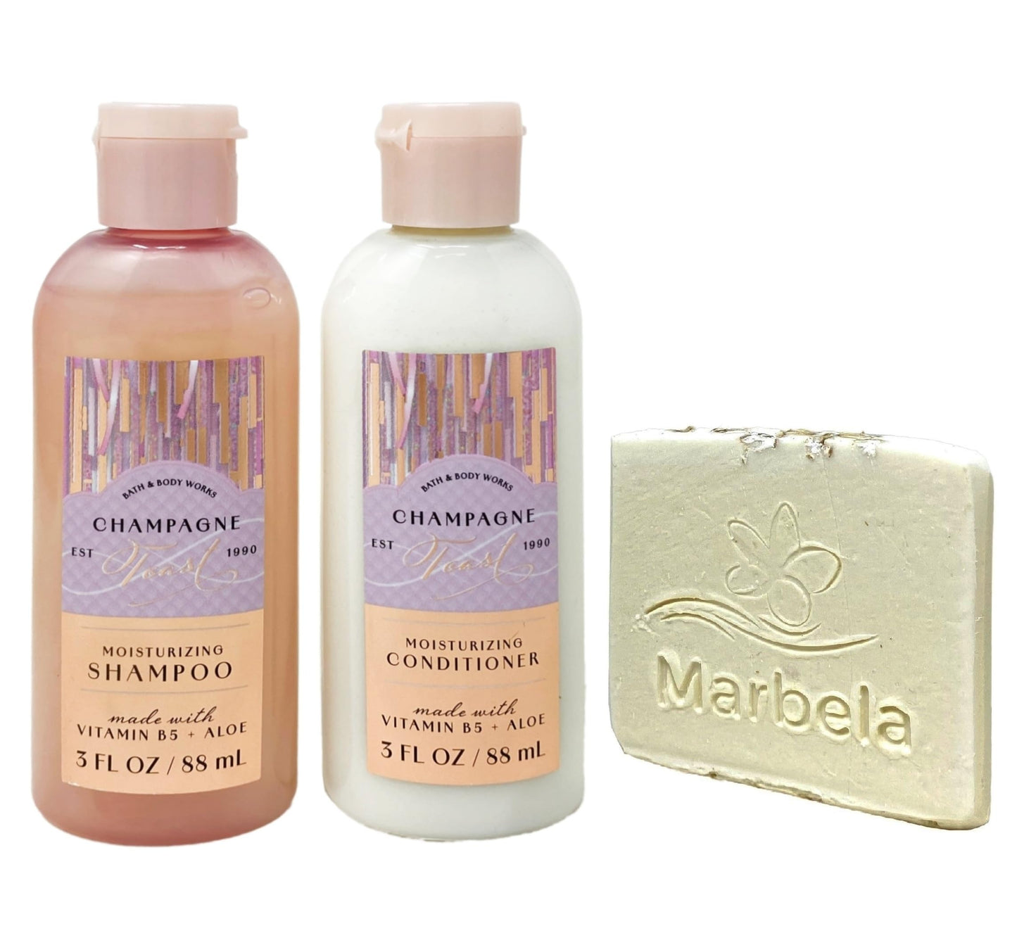 Bath & Body Works Champagne Toast Mini Shampoo and Conditioner Duo Set with a Natural Oats Sample Soap - Travel Size Beauty & Personal Care Bath & Body Works