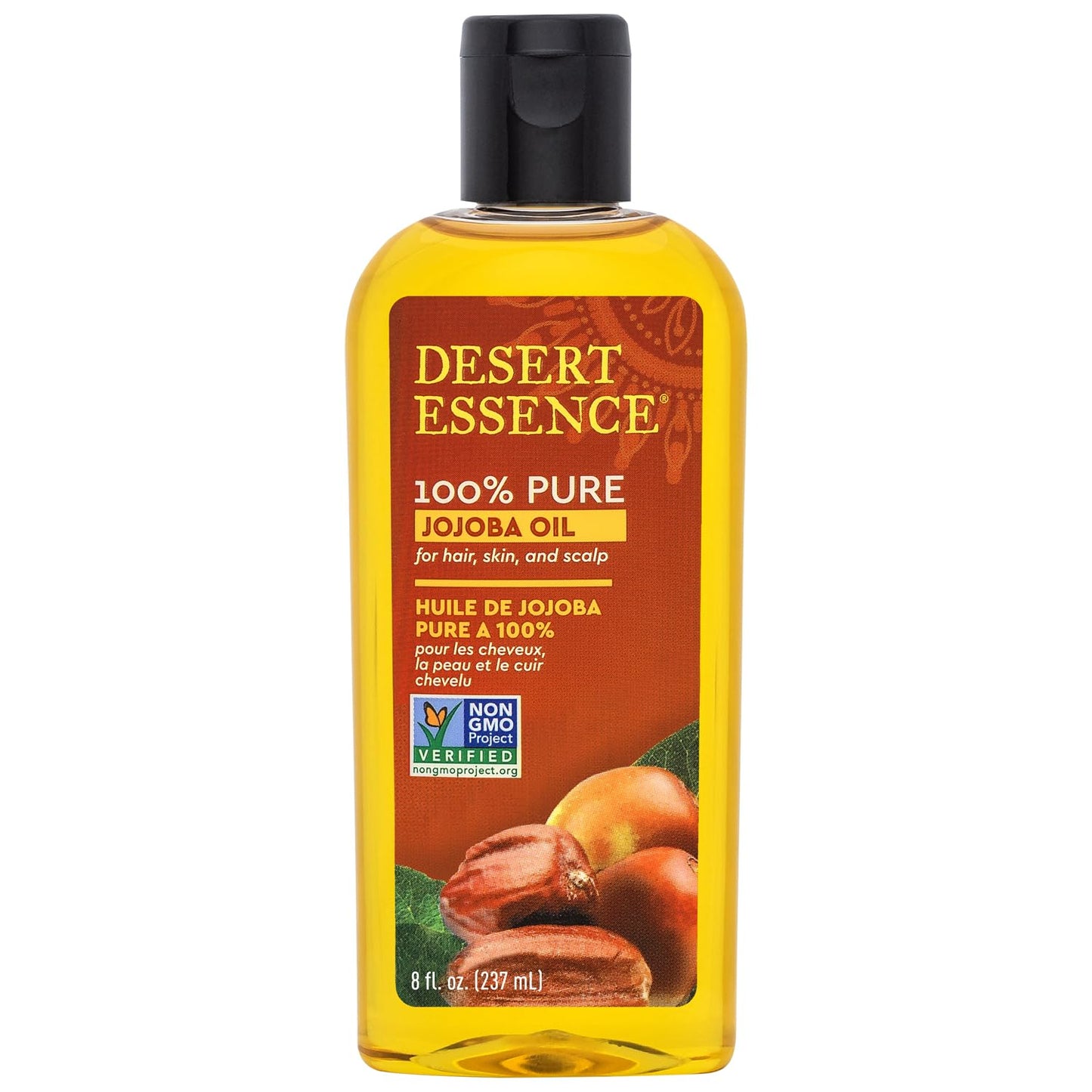 Desert Essence 100% Pure Jojoba Oil - 8 Fl Oz Moisturizer for Hair, Skin & Scalp | Makeup Remover & Aftershave Hydrator, Non-GMO, Vegan, Cold-Pressed Beauty & Personal Care Desert Essence