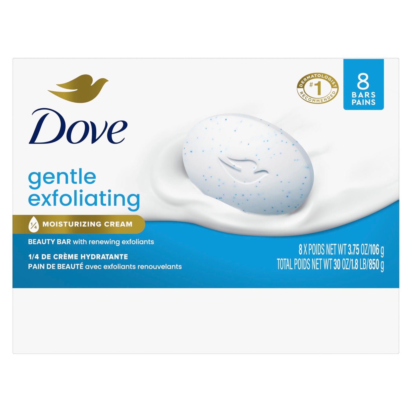 Dove Beauty Bar Soap 8 Bars Gentle Exfoliating, for Soft, Smooth Skin, Gently Renews Skin 3.75 oz Beauty & Personal Care Dove