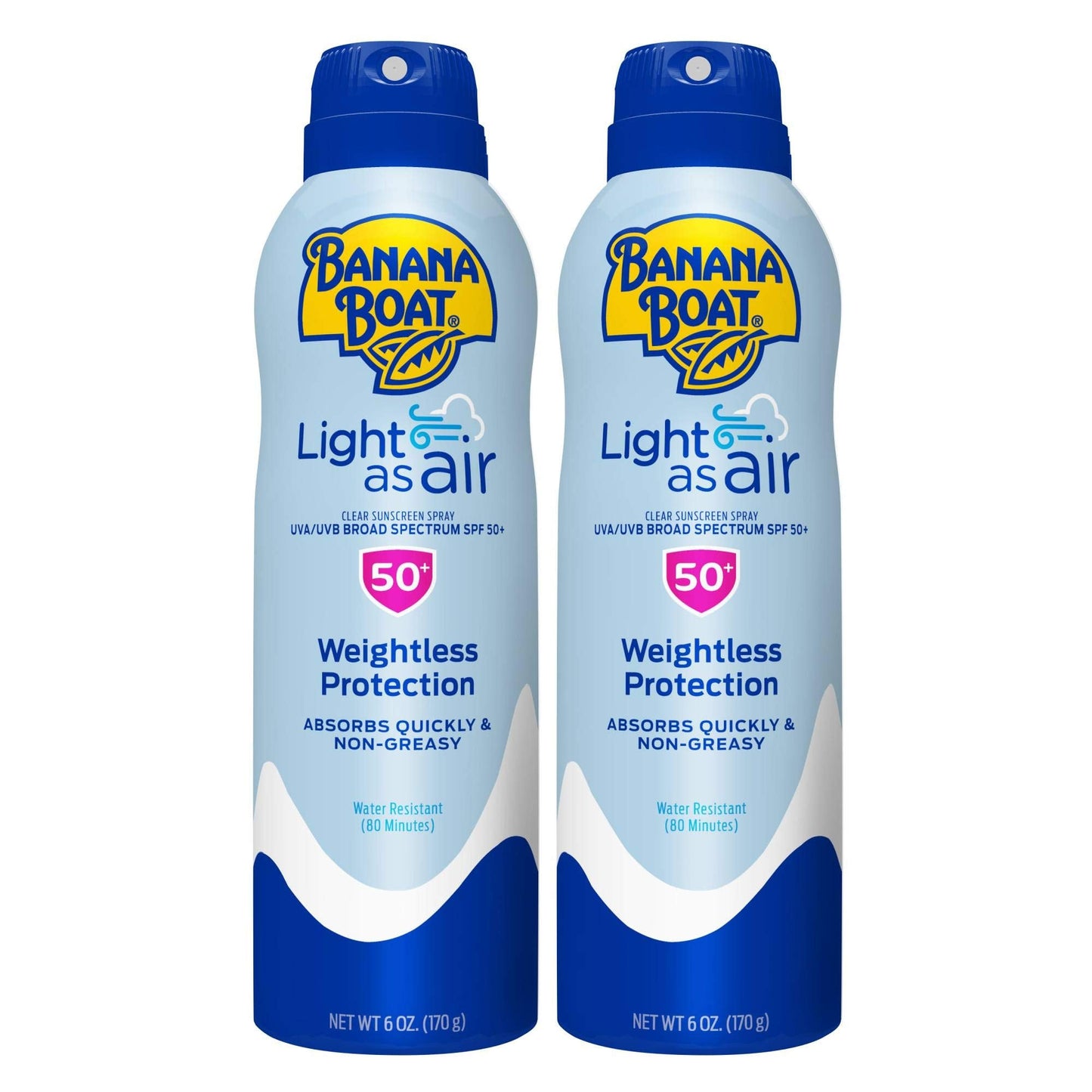 Banana Boat Light As Air Sunscreen Spray SPF 50 Twin Pack| Lightweight Sunscreen, Spray On Sunscreen, Body Sunscreen Spray, Non-Greasy Sunscreen Beauty & Personal Care Banana Boat