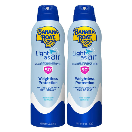 Banana Boat Light As Air Sunscreen Spray SPF 50 Twin Pack| Lightweight Sunscreen, Spray On Sunscreen, Body Sunscreen Spray, Non-Greasy Sunscreen Beauty & Personal Care Banana Boat
