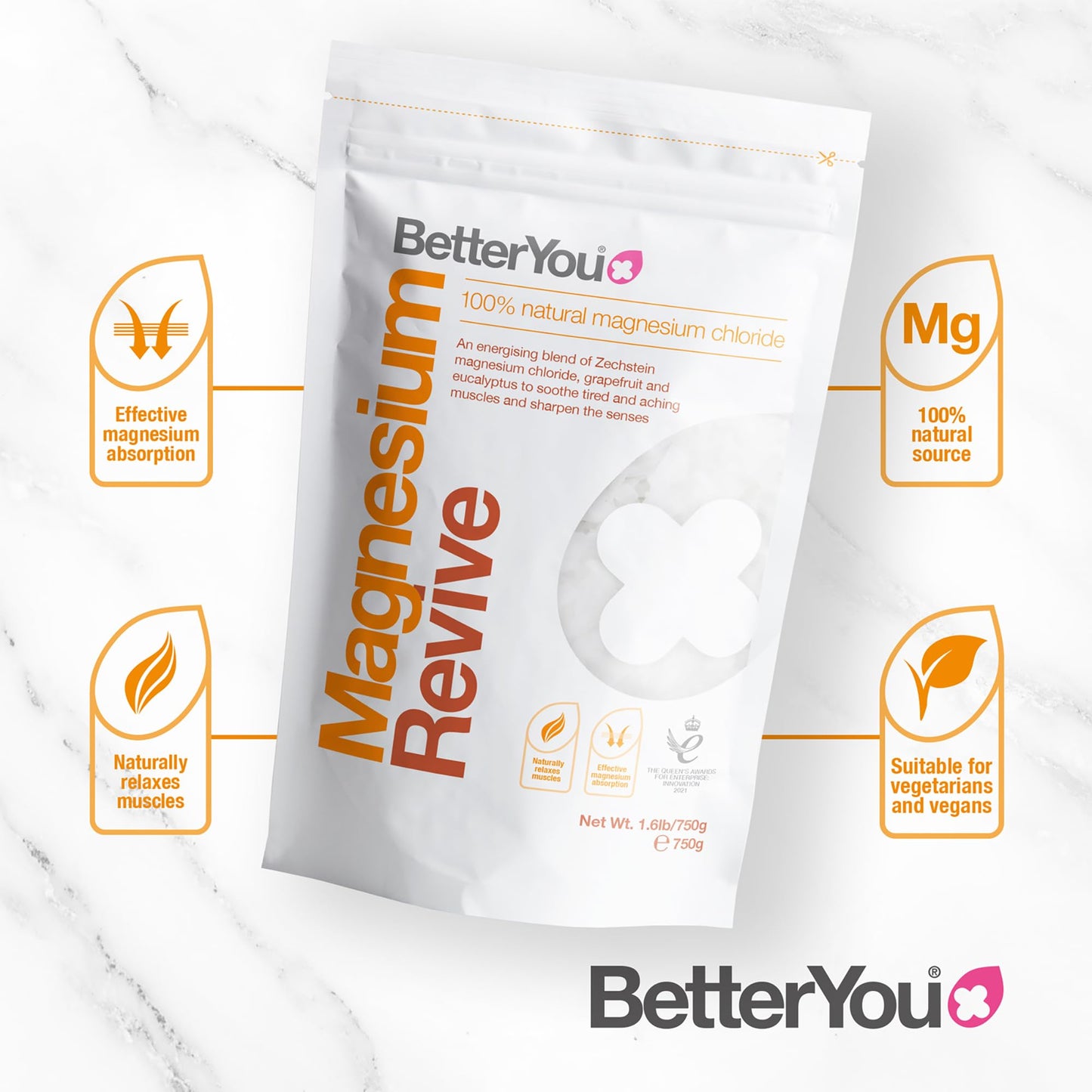 BetterYou Magnesium Revive Bath Flakes - Bath Salts with Magnesium - Energizing Grapefruit and Eucalyptus - Muscle Soothing and Skin Health - 1.6 lb Beauty and Personal Care BetterYou