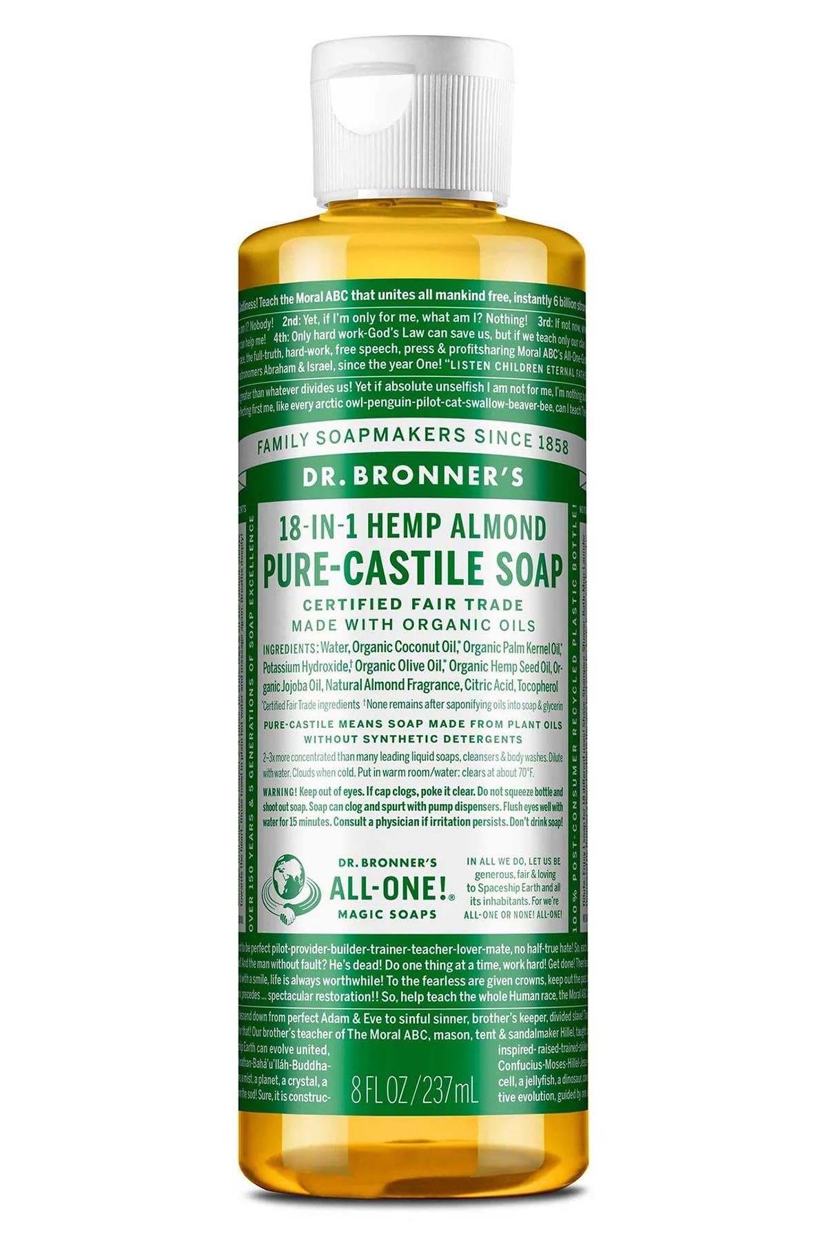 DR. BRONNER'S, CASTILE LIQ SP,OG3,ALMOND 8 Fl Oz EA 1 Beauty & Personal Care Dr. Bronner's