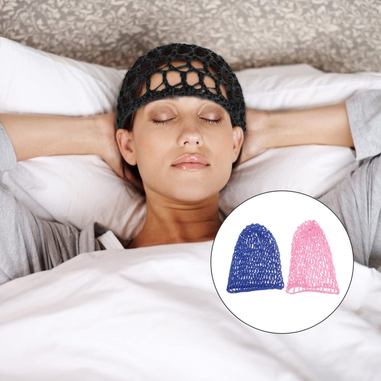 2pcs Crochet Hair Snood Long Hair Sleeping Cap Hair Net Hair Protector Handcraft (Royal Blue and Pink) Beauty and Personal Care Beaupretty