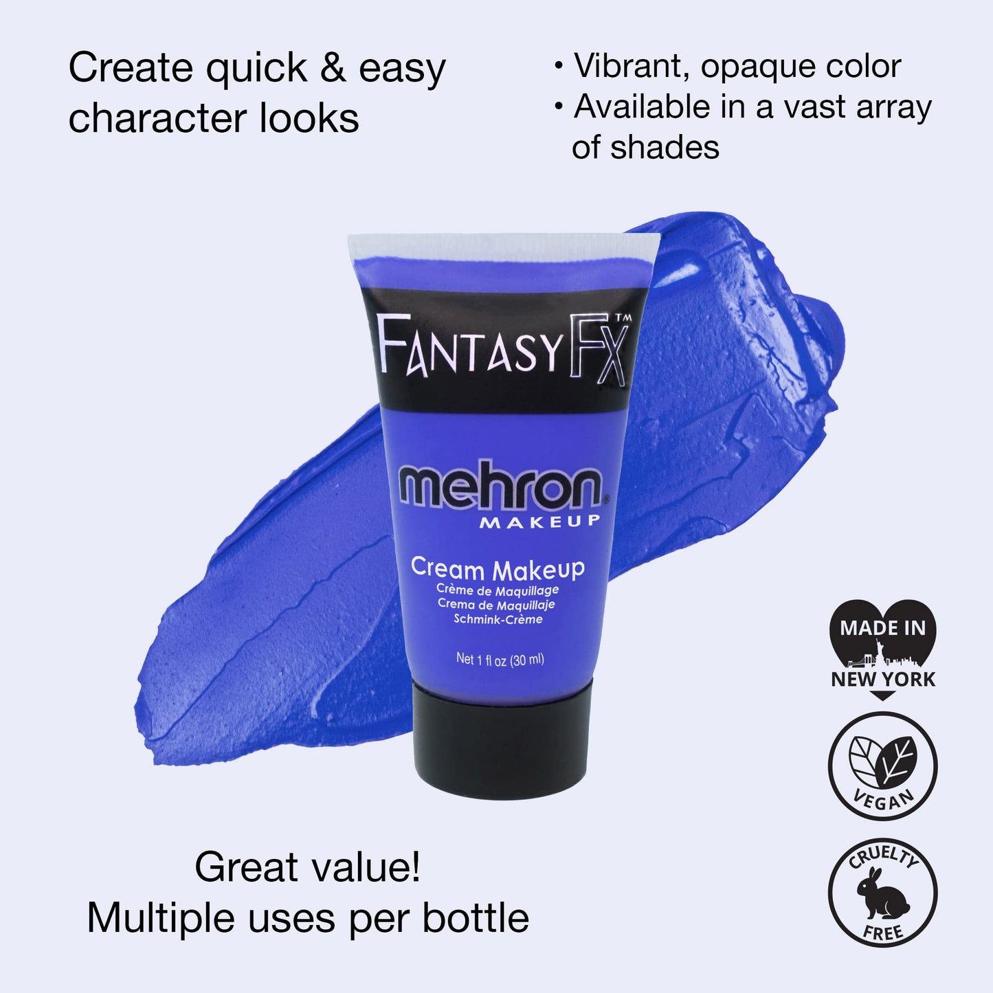 Mehron Makeup Fantasy FX Cream Makeup | Water Based | Halloween | Blue Face & Body Paint For Adults 1 fl oz (30ml) (Blue) Beauty & Personal Care Mehron