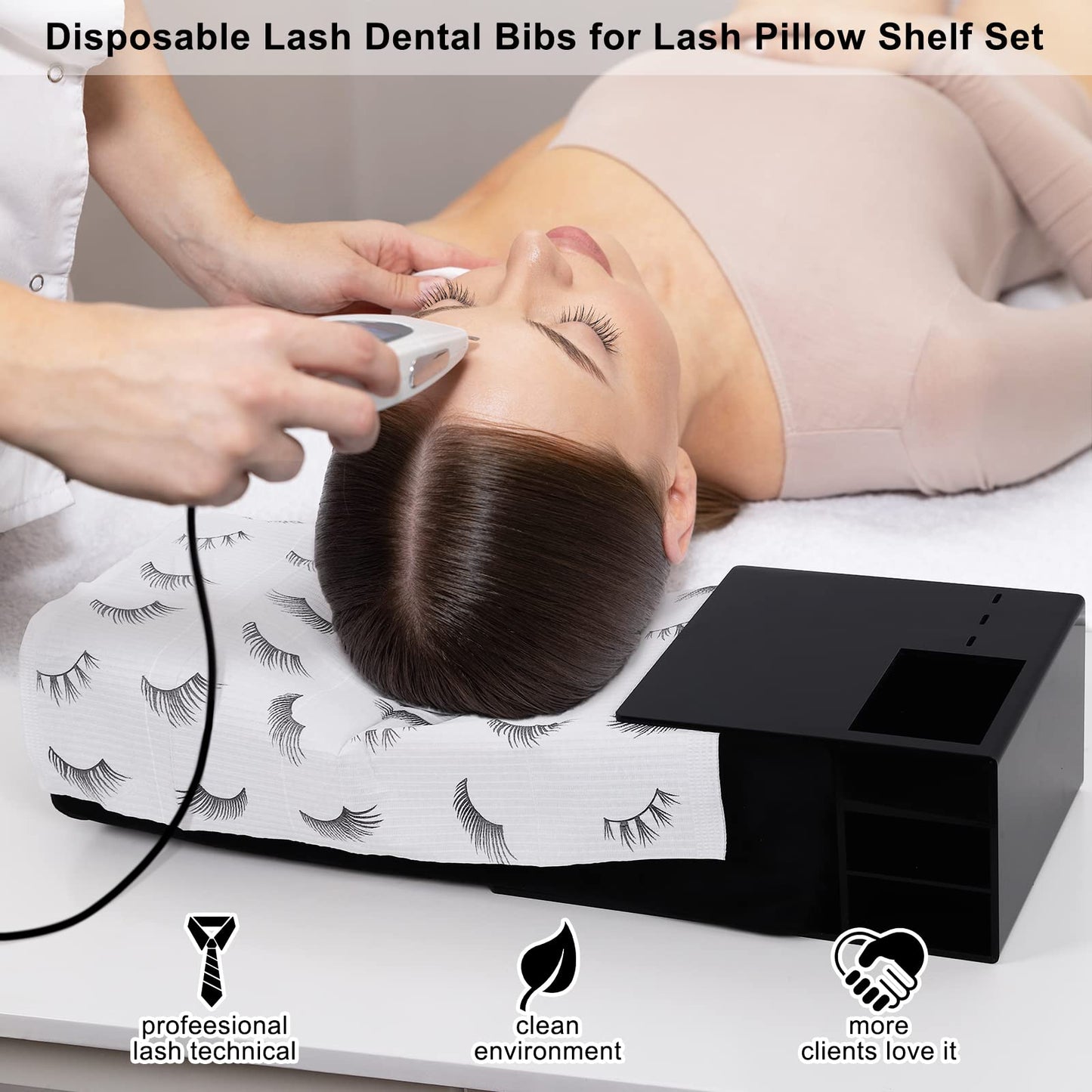 PRASNE Lashing Dental Bibs Disposable Pack of 125, Lash Pillow Cover of Lash Supplies, White 3-Ply Paper Poly Waterproof Towels, 13” x 18”, Black Beauty & Personal Care PRASNE
