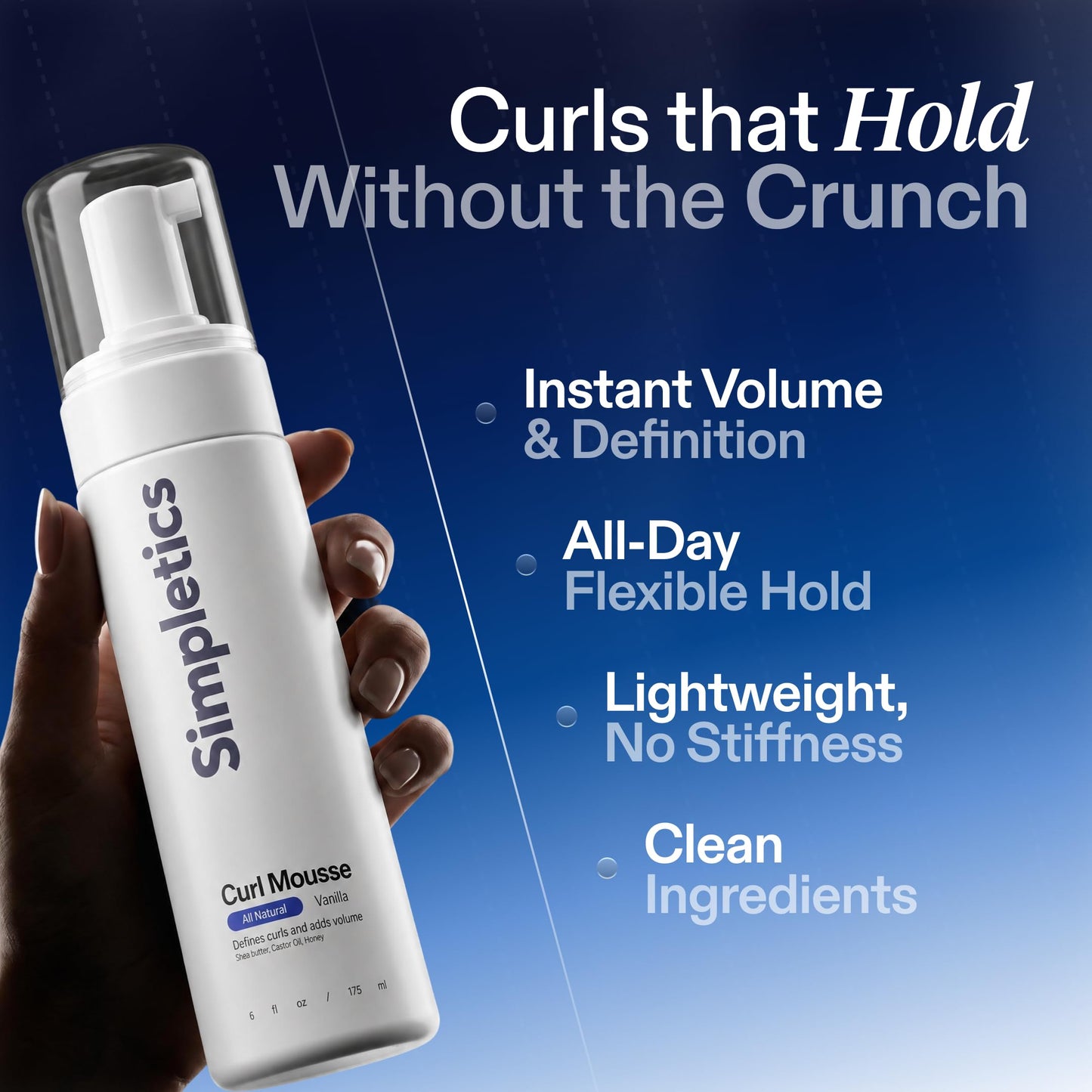 Simpletics Curl Mousse for Curly, Wavy & Coily Hair - Lightweight Curl Defining Foam with Soft Hold, Frizz Control, Volume & Warm Vanilla Scent - No Beauty & Personal Care Simpletics