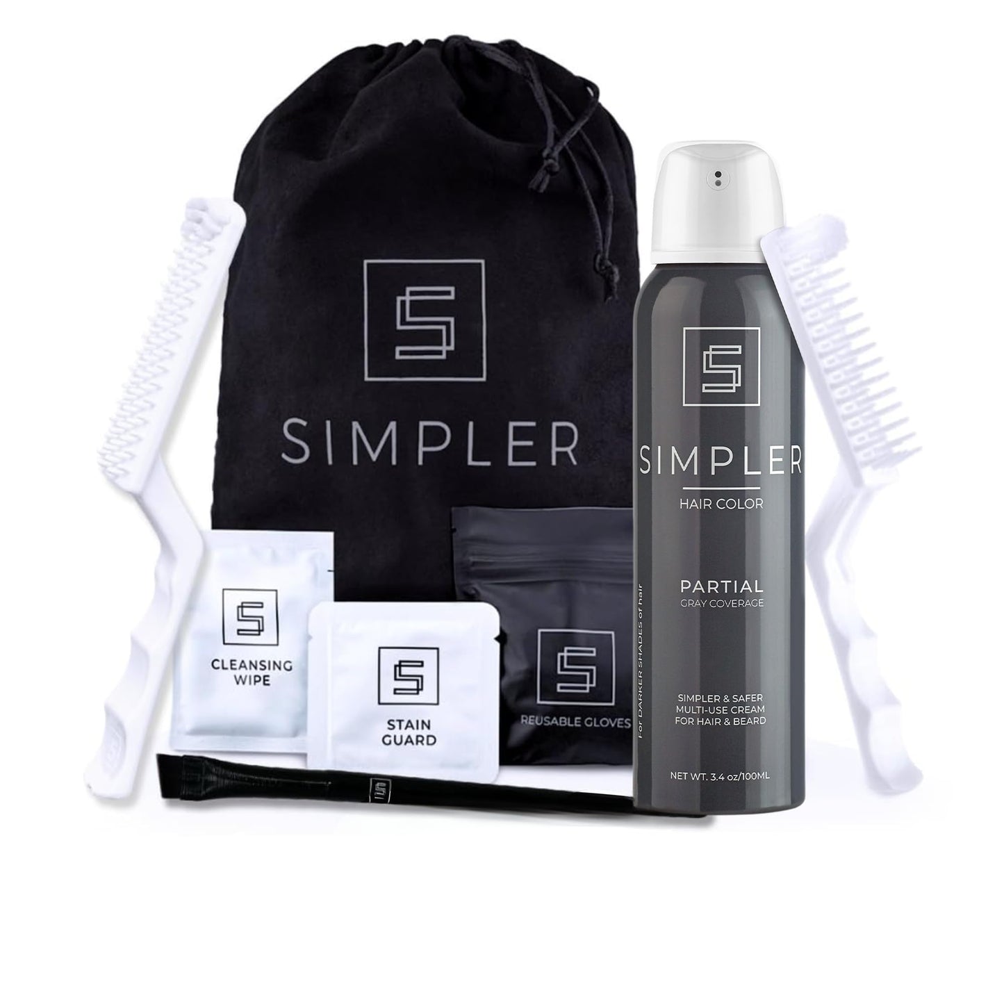 Simpler Partial Coverage Men's Hair Color Color Box - Permanent Beard & Mustache Dye - Ammonia-Free Beard Hair Dye - Fast Gray Blending - Salt Beauty & Personal Care SIMPLER HAIR COLOR