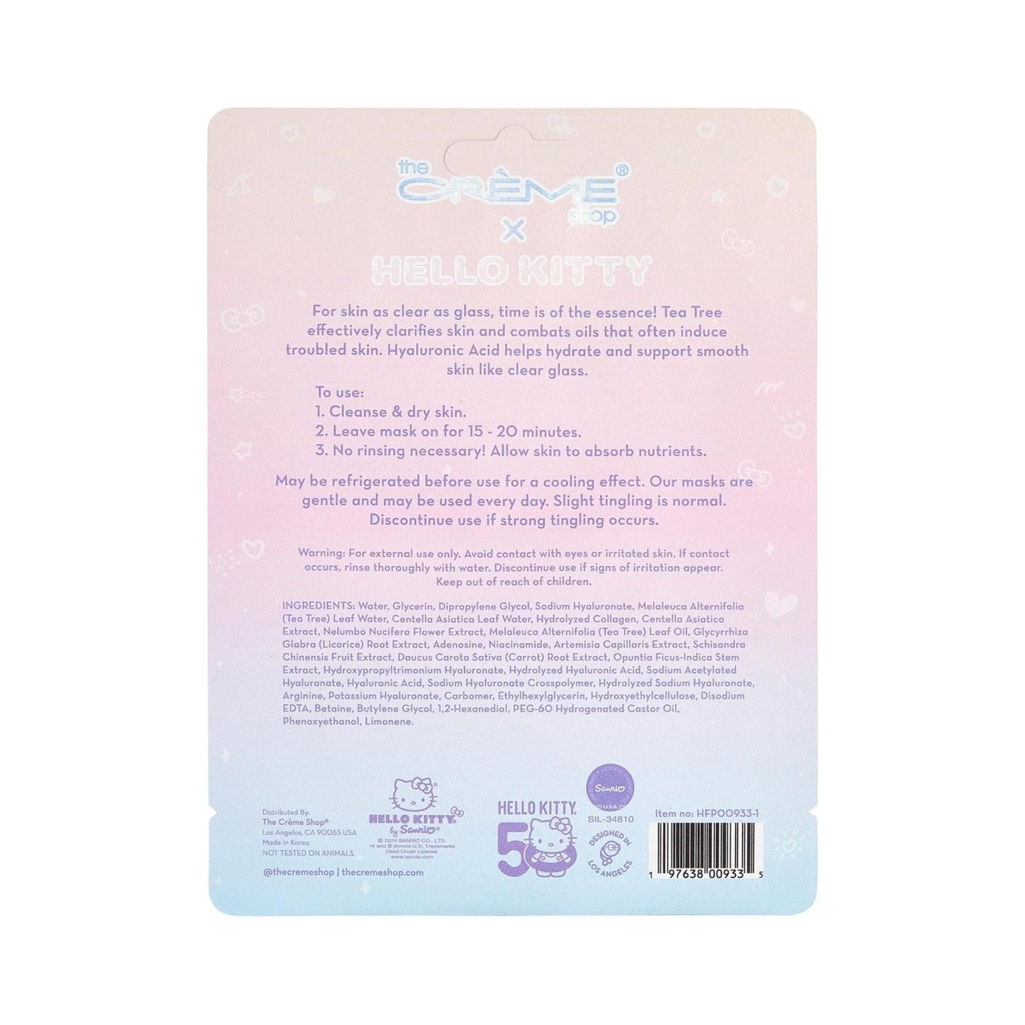 The Crème Shop x Hello Kitty Feel So Clear Printed Essence Sheet Mask, Clarifying and Hydrating Face Mask with Tea Tree and Hyaluronic Acid - 50th Beauty & Personal Care The Crème Shop