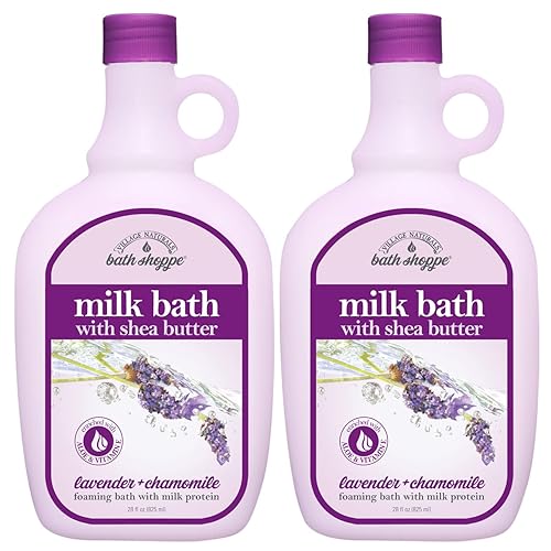 Village Naturals Bath Shoppe Moisturizing Lavender Chamomile Milk Bath - Hydrates Skin - Made with Shea Butter and Vitamin E (Pack of 2 Bottles, 28 fl Beauty & Personal Care Village Naturals Bath Shoppe