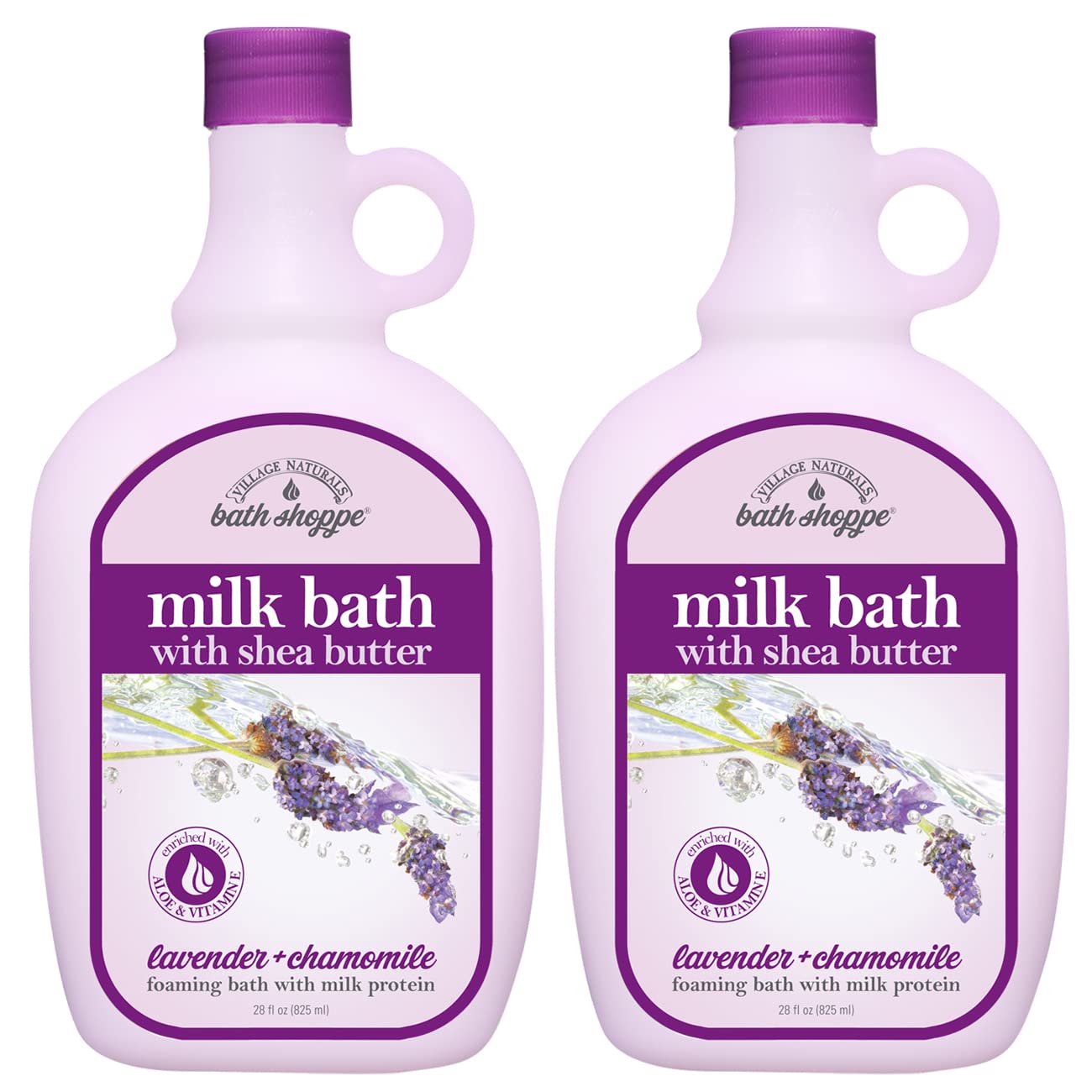 Village Naturals Bath Shoppe Moisturizing Lavender Chamomile Milk Bath - Hydrates Skin - Made with Shea Butter and Vitamin E (Pack of 2 Bottles, 28 fl Beauty & Personal Care Village Naturals Bath Shoppe