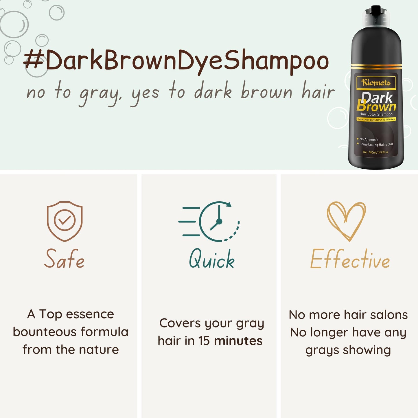 KILOMETS Dark Brown Hair Color Dye Shampoo, 400ml - 100% Grey Coverage in Minutes, Ammonia Free - Gray Silver Hair Dye Shampoo Beauty & Personal Care KILOMETS