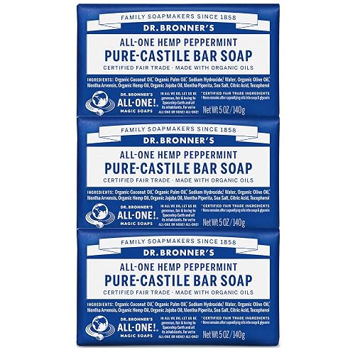 Dr. Bronner's - Pure-Castile Bar Soap (Peppermint, 5 ounce, 3-Pack) - Made with Organic Oils, For Face, Body and Hair, Gentle and Moisturizing Beauty & Personal Care Dr. Bronner's