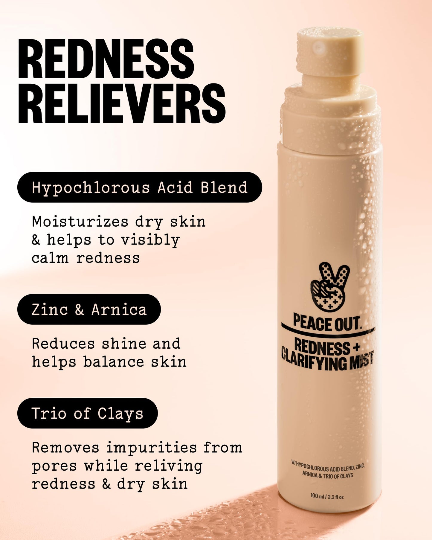 PEACE OUT Redness + Clarifying Mist, Hypochlorous Acid Facial Spray with Zinc and Arnica, Helps Reduce Redness, Control Excess Oil, and Refresh Dry Beauty & Personal Care PEACE OUT