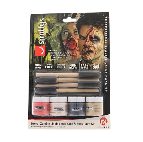 Horror Zombie Liquid Latex Face and Body Paint Kit- 4-Pack 1 Ounce, 4 Brush-Set Special Effects, Art, Theater, Parties, Cosplays, Carnivals Beauty & Personal Care Liquid Latex Fashions