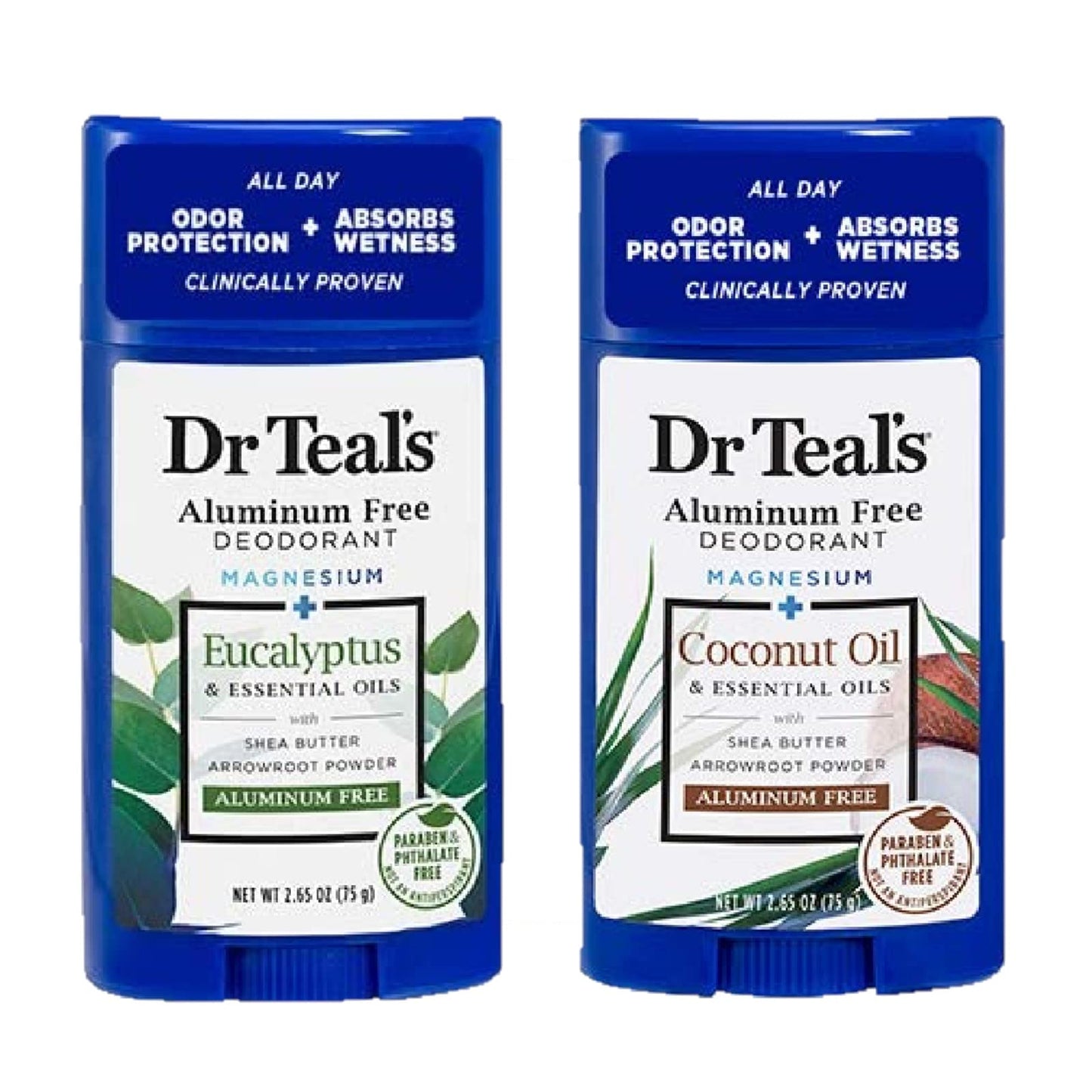 Dr. Teals Deodorant Variety Gift Set (2 Pack, 2.65oz Ea.) - Eucalyptus, & Coconut Oil - Essential Oils, Shea Butter & Magnesium Help Absorb Moisture Beauty and Personal Care Dr Teal's