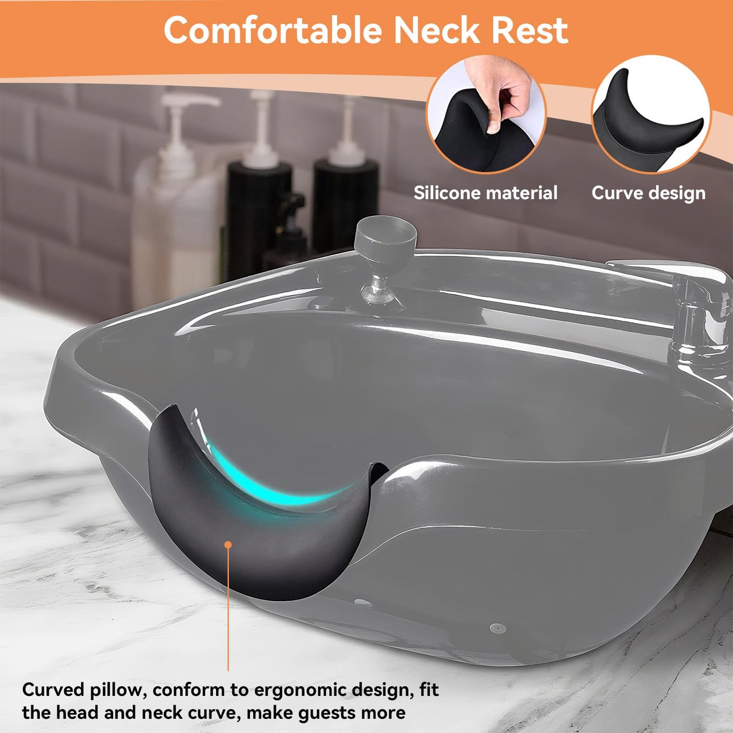 Shampoo Bowl Neck Rest with Suction Cup, Curved Silicone Neck Pillow Wash Sink Basin Headrest Tool Bathtub Hair Washing Neck Support Cushion for Hair Beauty and Personal Care Agatige