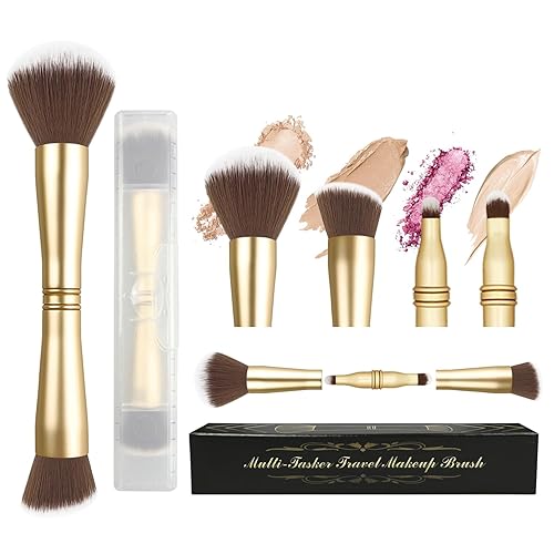 Voxora 4 in 1 Makeup Brush Set - All in One Powder/Blush, Foundation, Blending & Eyeshadow Brushes, Compact & Travel Essential Beauty & Personal Care Voxora