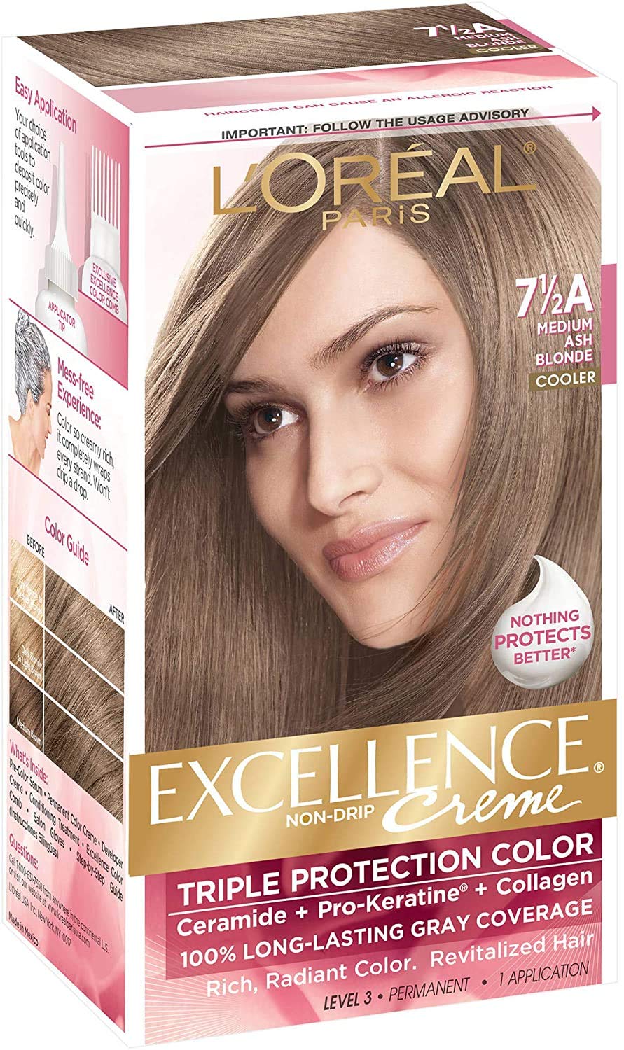 L’Oreal ParisExcellence Creme Triple Protection Color Creme, Level 3 Permanent, Medium Ash Blonde/Cooler 7-1/2A Beauty & Personal Care L'Oreal Paris