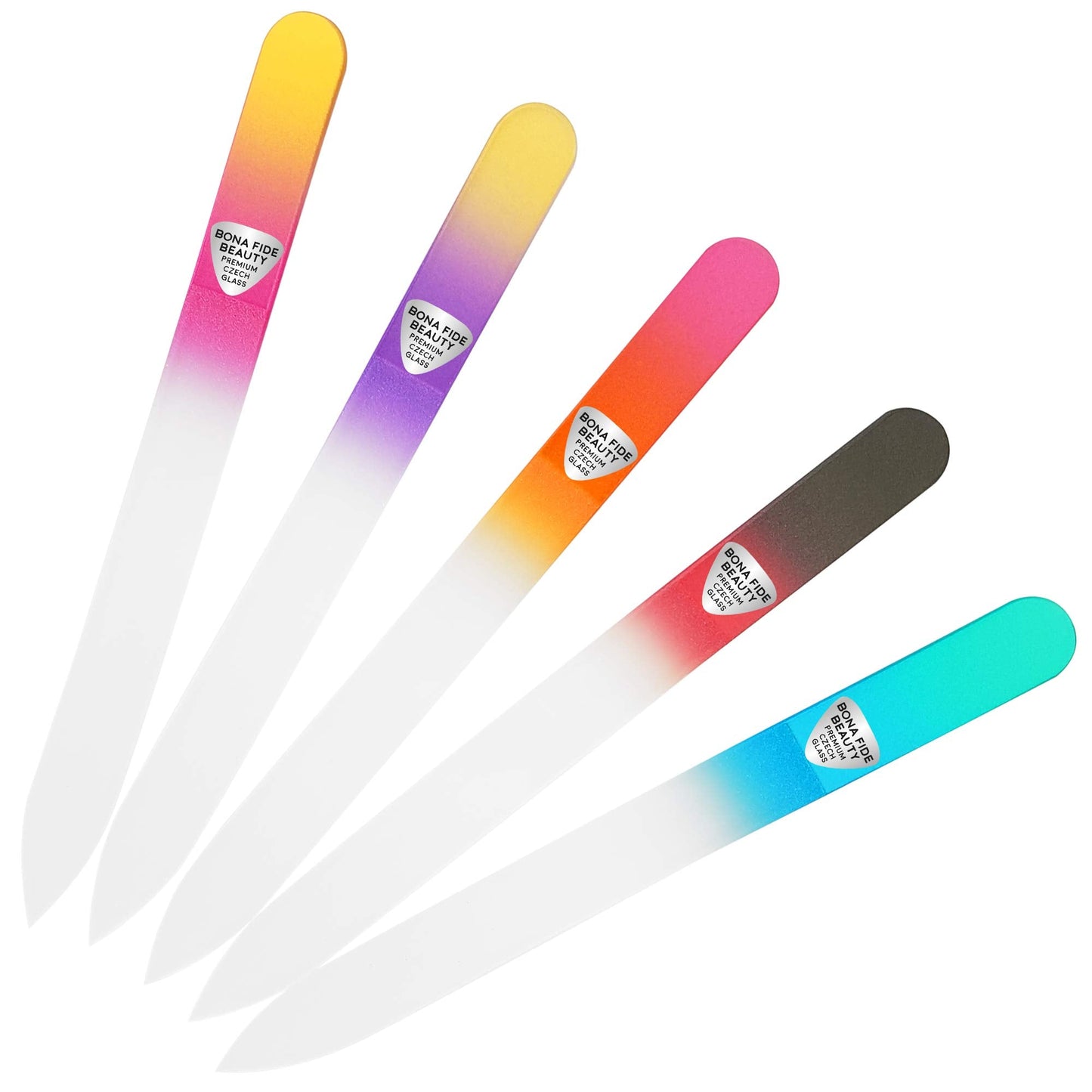 Bona Fide Beauty Czech Glass File Set - 5 Piece Crystal Nail Files (Multicolor). Reusable Bulk Nail Files from The EU. Beauty & Personal Care BONA FIDE BEAUTY