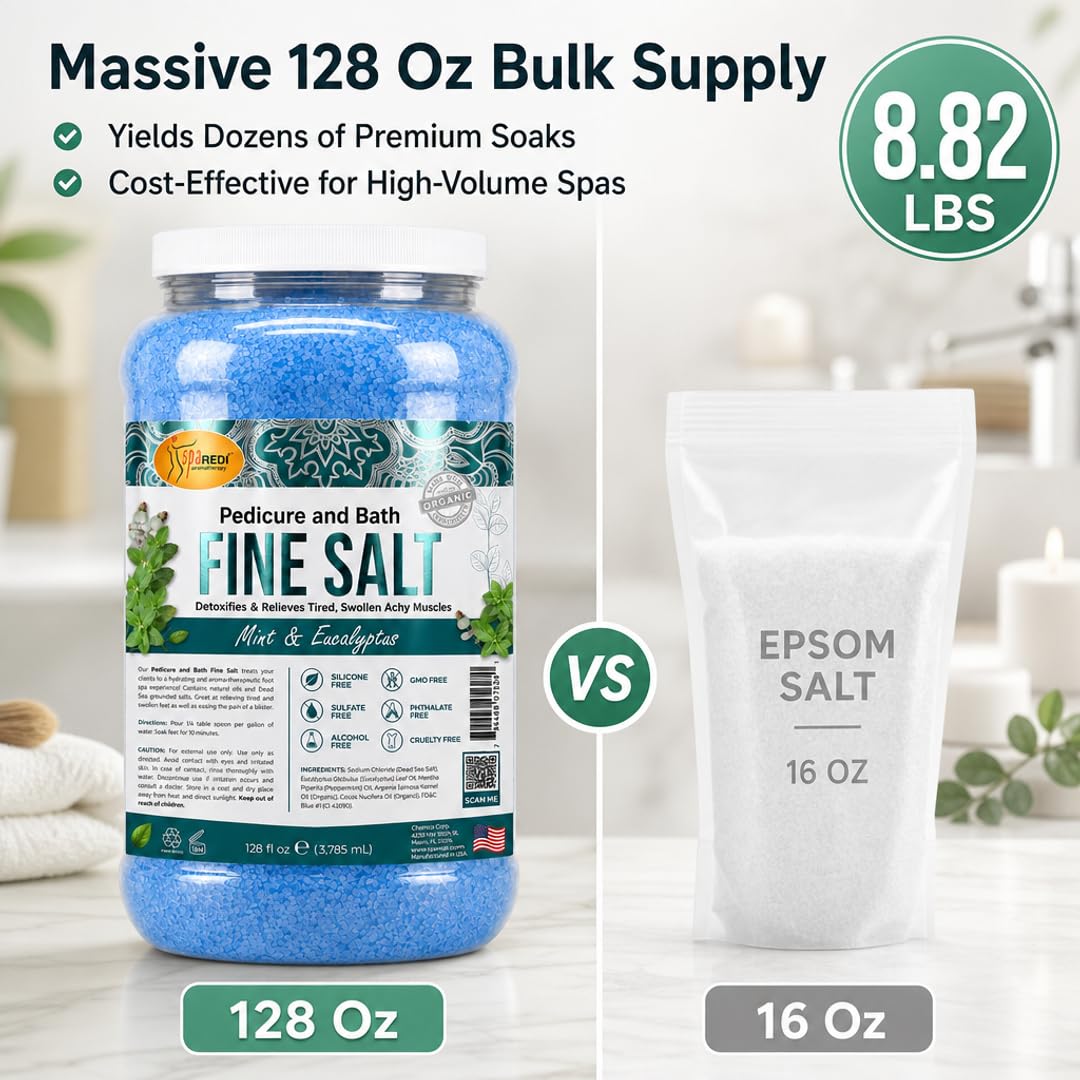 SPA REDI - Detox Foot Soak Pedicure and Bath Fine Salt, Mint and Eucalyptus, 128 Oz - Made with Dead Sea Salts, Argan Oil, Coconut Oil, and Essential Beauty and Personal Care SPA REDI