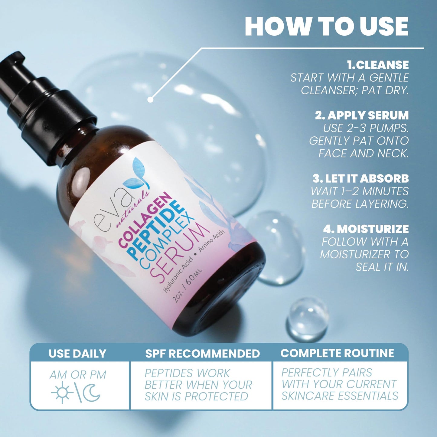 Collagen Serum for Face by Eva Naturals - Anti Aging Multi Peptide Face Serum with Hyaluronic Acid - Firming Hydrating Wrinkle Reducer Peptide Serum Beauty & Personal Care Eva Naturals