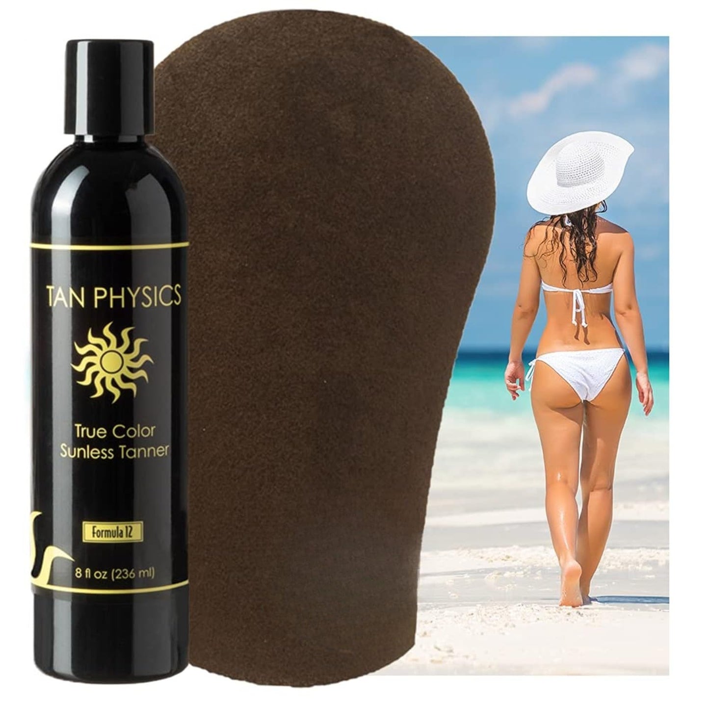 Tan Physics Sunless Tanner 8oz with Tanning Mitt - Self Tanning Lotion - Instant Tan Lotion for Face & Body - Natural Self Tanner for a Streak-Free Beauty & Personal Care Tan Physics