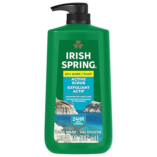 Irish Spring Active Scrub Exfoliating Body Wash for Men, 24-Hour Fresh, Biodegradable Ingredients, Paraben Free, Cool Fresh Scent, 30 fl oz Pump Beauty & Personal Care Irish Spring