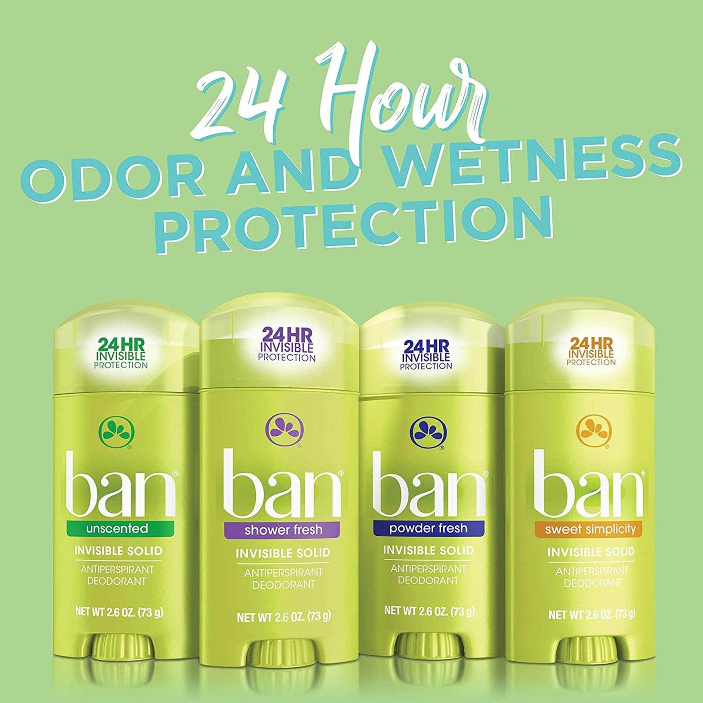 Ban Invisible Solid Antiperspirant Deodorant for Women and Men, 24-Hour Underarm Odor & Sweat Protection, Powder Fresh, 2.6 Oz, Pack of 4 Beauty and Personal Care Ban