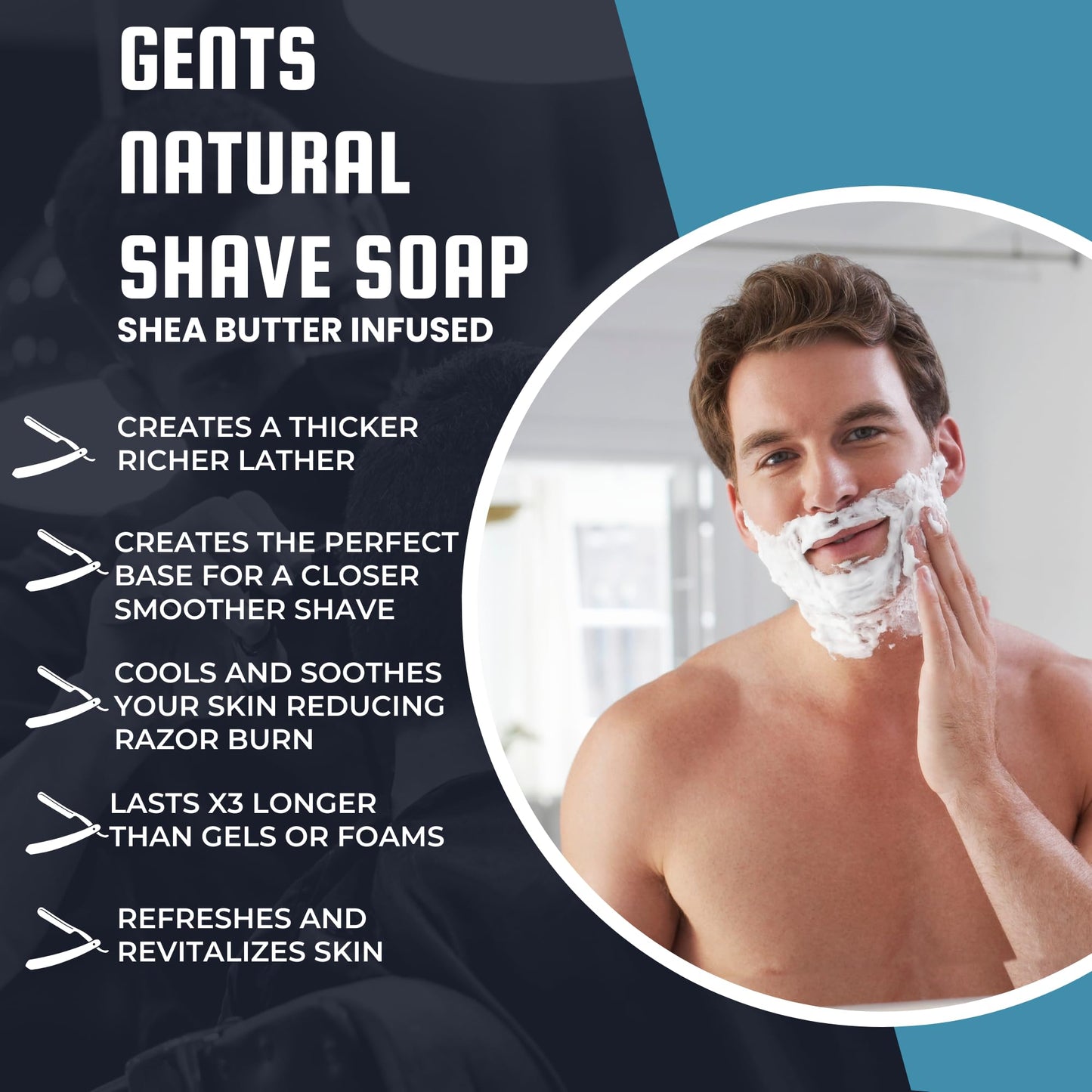 GENTS Men’s Shaving Soap Pack 97% All Natural Enriched With Shea Butter & Glycerin, Creates Rich Lather Form, 3 Oz Each Nourishes Skin Smooth Clean Beauty and Personal Care G.B.S