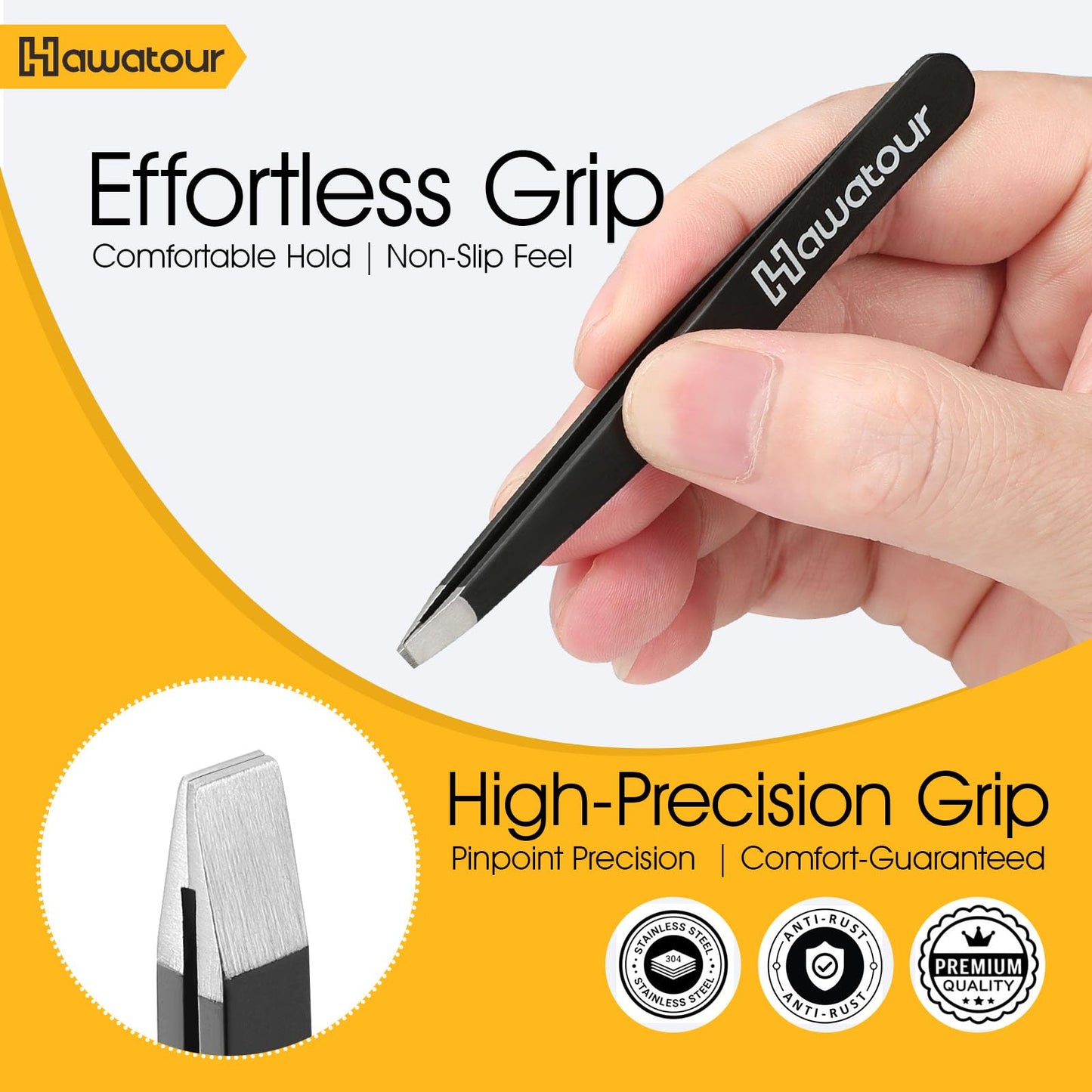 HAWATOUR Tweezers Set, 4Pcs Eyebrows Tweezers for Women, Great Precision for Ingrown Hair, Splinter, Facial Hair Removal, Black Beauty and Personal Care HAWATOUR