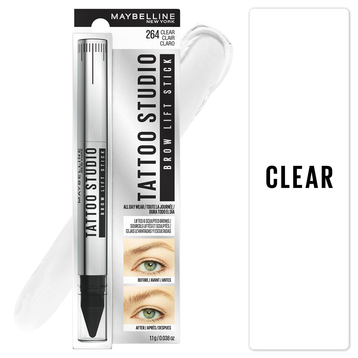 Maybelline TattooStudio Brow Lift Stick Makeup with Wax Conditioning Complex, Clear, 1 Count