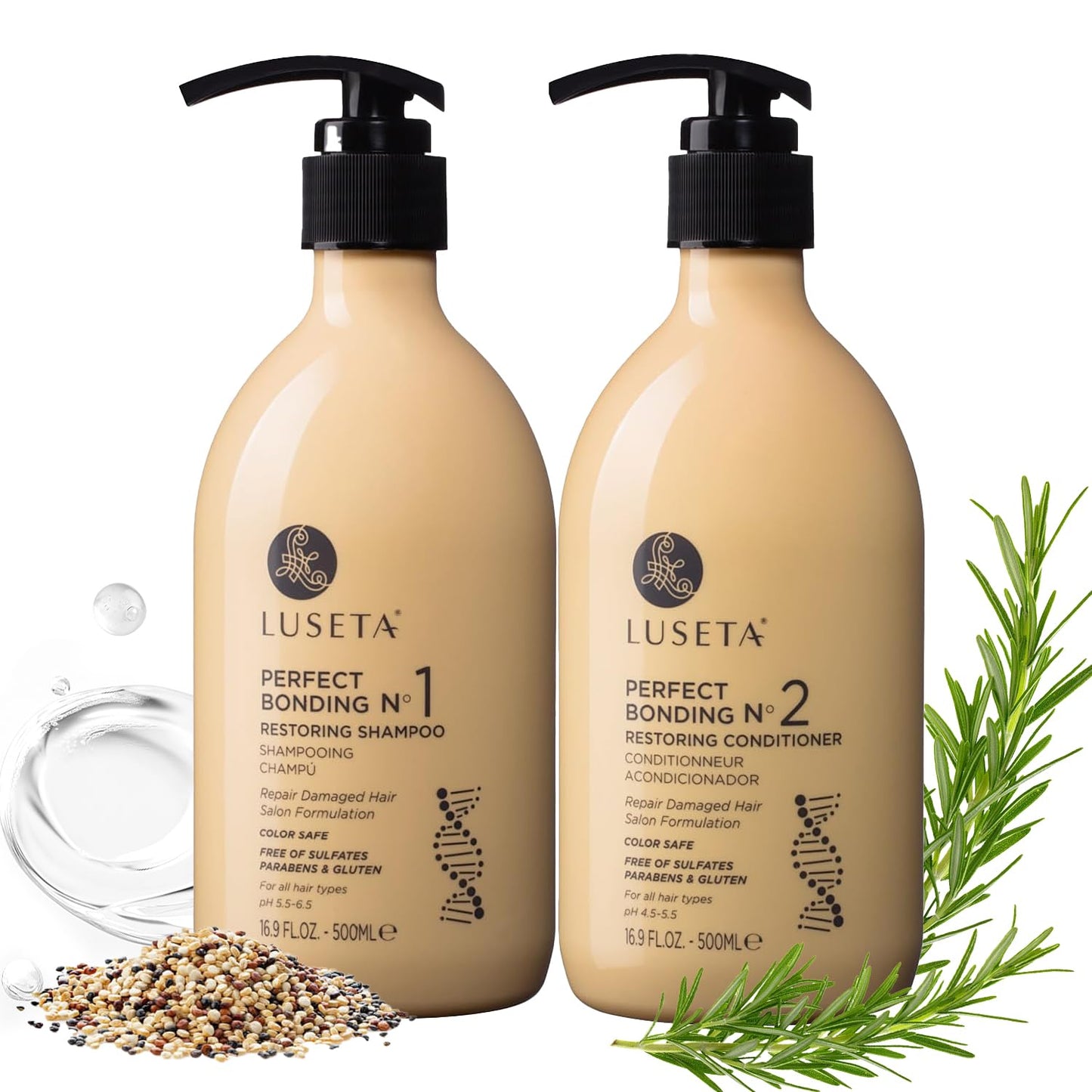 LUSETA Bond Repair & Revitalizing Shampoo and Conditioner Set for Chemically Damaged Hair. Deep Moisture to Smooth Frizz & Add Shine. Strengthens Hair Beauty & Personal Care L LUSETA