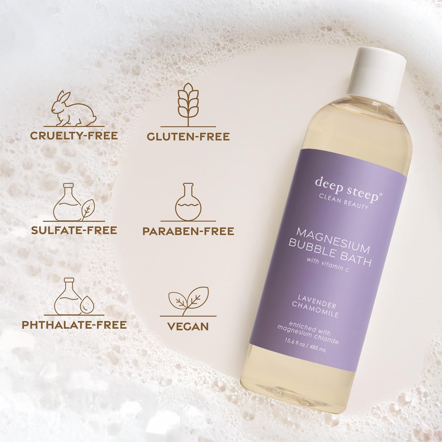 Deep Steep Magnesium Bubble Bath, 15.6 oz - Foaming Soak with Magnesium, Coconut Oil, Aloe, Vitamin C, Shea Butter & Argan Oil - Vegan, Clean Beauty Beauty and Personal Care Deep Steep