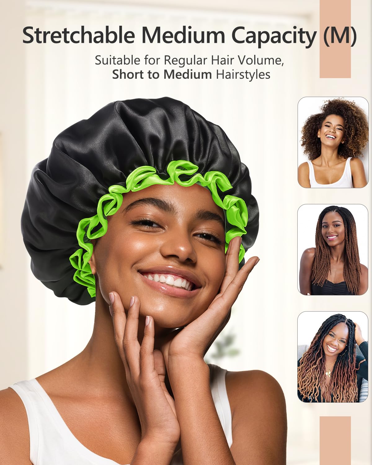 mikimini Black Shower Cap for Women, Men & Girls, 2 Packs Reusable Double Layers Waterproof Bathing Shower Hat with Soft Comfortable PEVA Lining Beauty & Personal Care mikimini