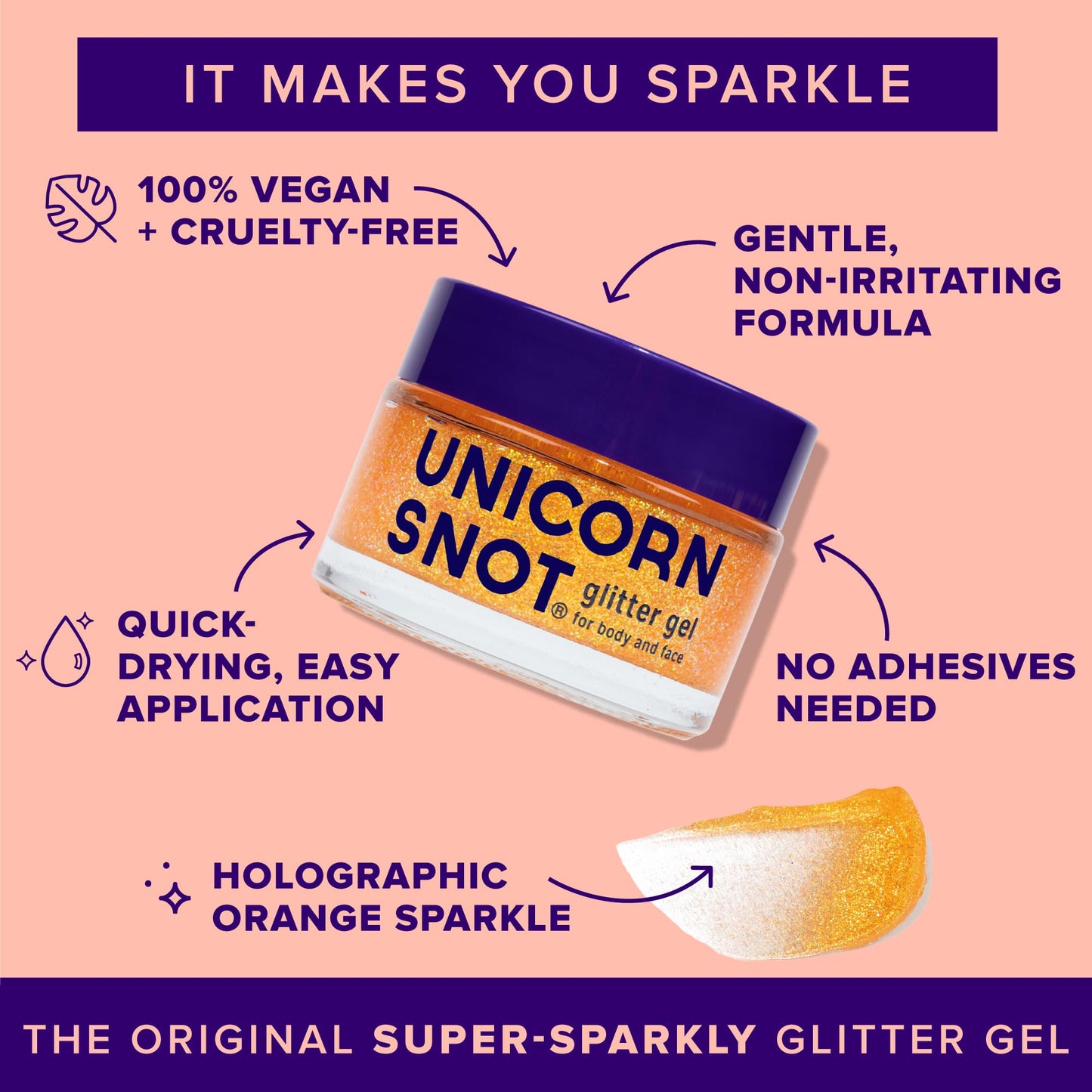UNICORN SNOT Holographic Face Glitter & Body Glitter Gel | Hair Glitter, Vegan & Cruelty-Free, 1.7 oz Orange Glitter (Fire) Beauty & Personal Care UNICORN SNOT