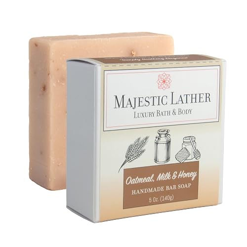 Majestic Lather Oatmeal, Milk & Honey Luxury Bar Soap For Face & Body - Gentle Skin Cleansing & Soothing with Colloidal Oatmeal, Shea Butter & Natural Beauty & Personal Care Majestic Lather