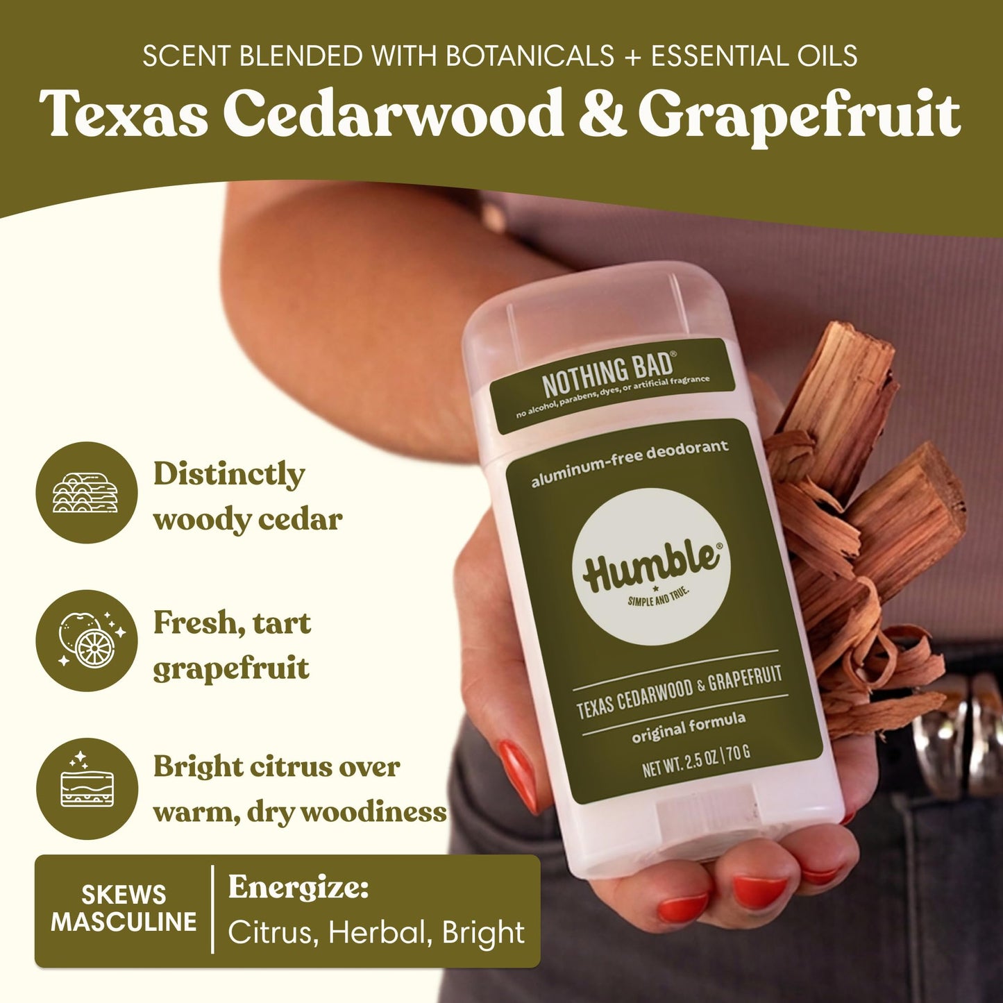 Humble Aluminum-Free Deodorant for Women & Men, Texas Cedarwood & Grapefruit - Clean & Fresh Natural Deodorant Stick with Essential Oils Beauty and Personal Care HUMBLE SIMPLE AND TRUE.