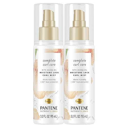 Pantene Heat Protectant Spray with Jojoba Oil for Curly Hair, Nutrient Blends Moisture Lock Curl Mist, Sulfate Free, 3.2 fl oz Twin Pack Beauty & Personal Care Pantene