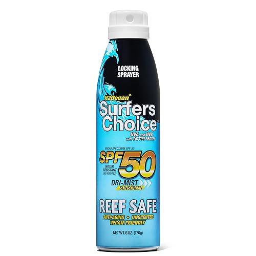 H2Ocean Surfers Choice SPF 50 Spray - Quick-Drying Sunscreen Spray for Tattoo Aftercare & UV Protection - Reef-Safe Sun Protection for All Ages - 6 oz Beauty & Personal Care H2Ocean