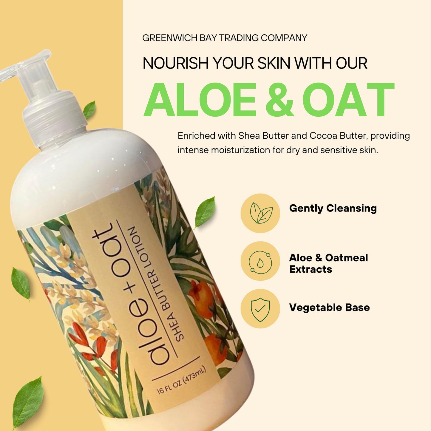 Greenwich Bay Trading Company Aloe + Oat Hand Lotion Enriched with Shea Butter, Cocoa Butter, Aloe & Oatmeal Extract Beauty & Personal Care Greenwich Bay Trading Company