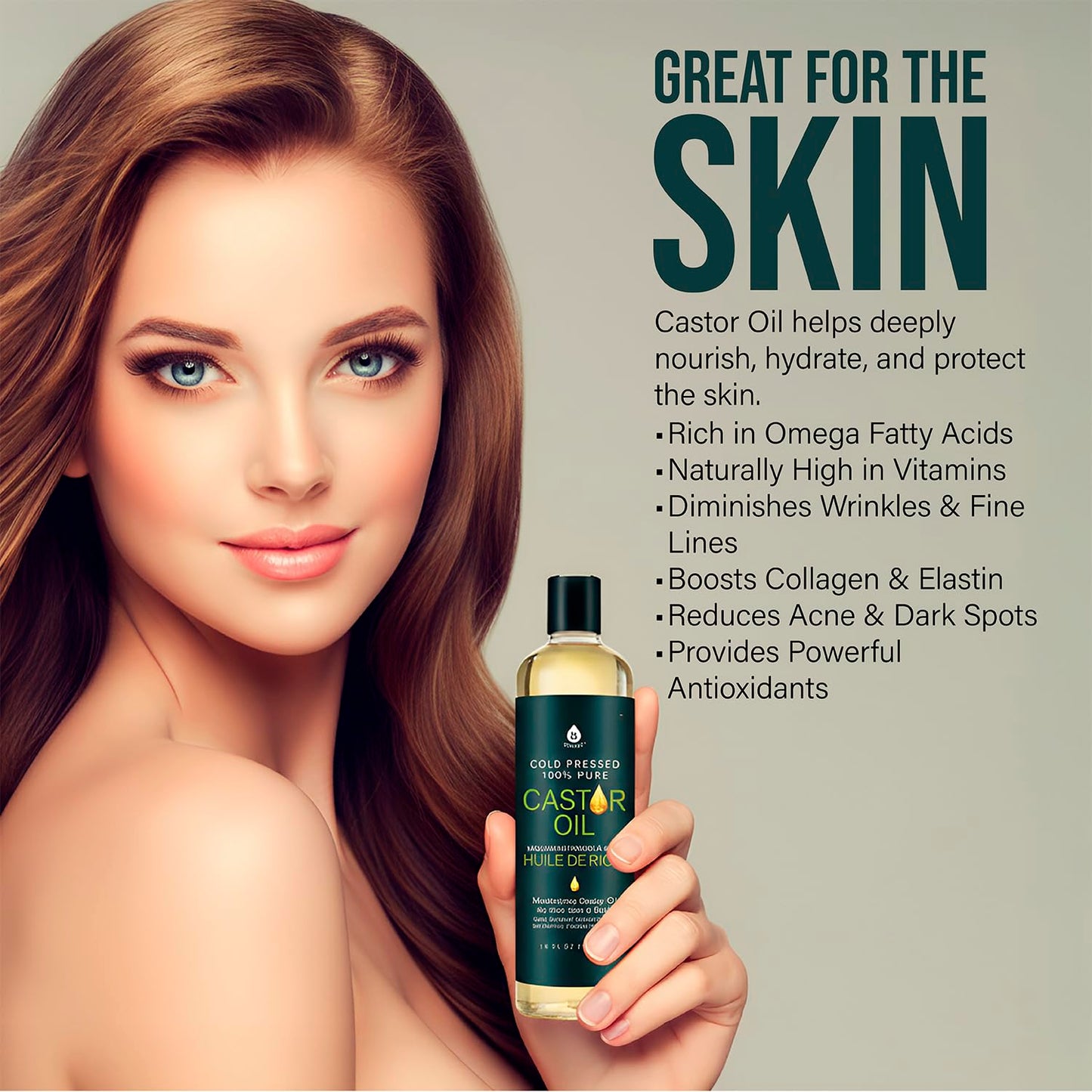 Pursonic Castor Oil (16oz) Cold-Pressed, 100% Pure, Hexane-Free Castor Oil-Moisturizing & Healing, For Dry Skin, Hair Growth - For Skin, Hair Care Beauty & Personal Care PURSONIC