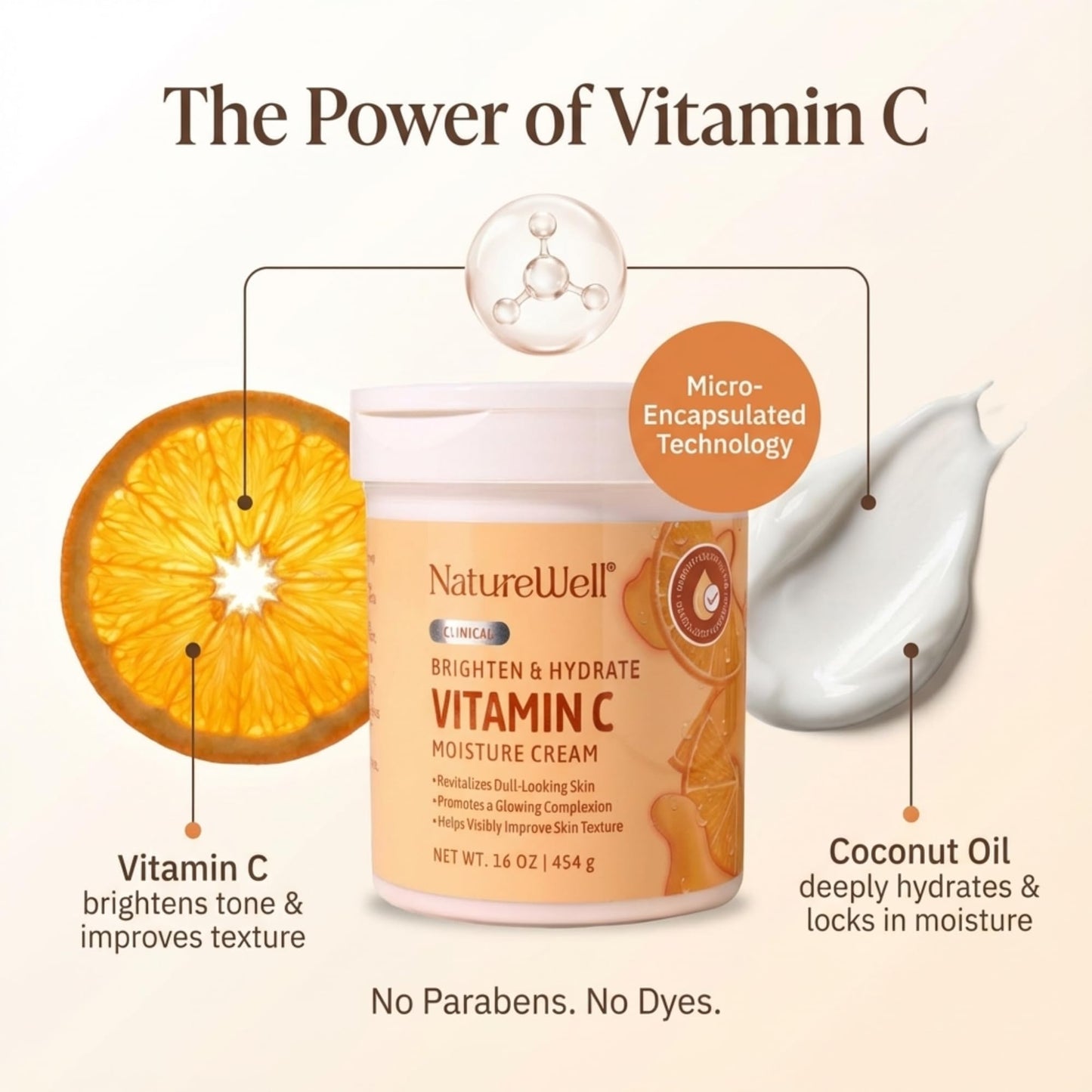 NATURE WELL Vitamin C Brightening Moisturizer Cream - Hydrating Face & Body Lotion with Coconut Oil, Helps Improve Uneven Skin Tone & Dark Spots Beauty & Personal Care NATURE WELL