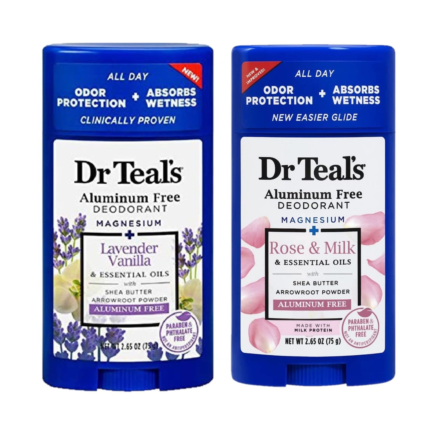 Dr. Teals Deodorant Variety Gift Set (2 Pack, 2.65oz Ea.) - Vanilla Lavender & Rose & Milk - Essential Oils, Shea Butter & Magnesium Help Absorb Beauty and Personal Care Dr Teal's