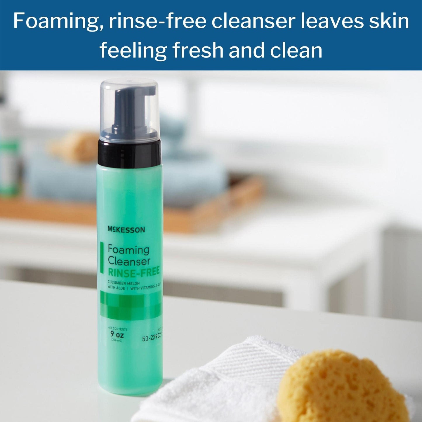 McKesson Rinse-Free Foam Cleanser with Aloe, 9 oz [1 Count] Vitamin A and E - Body Wash & Shampoo for Elderly, Hospital Grade, Cucumber Melon Beauty & Personal Care McKesson