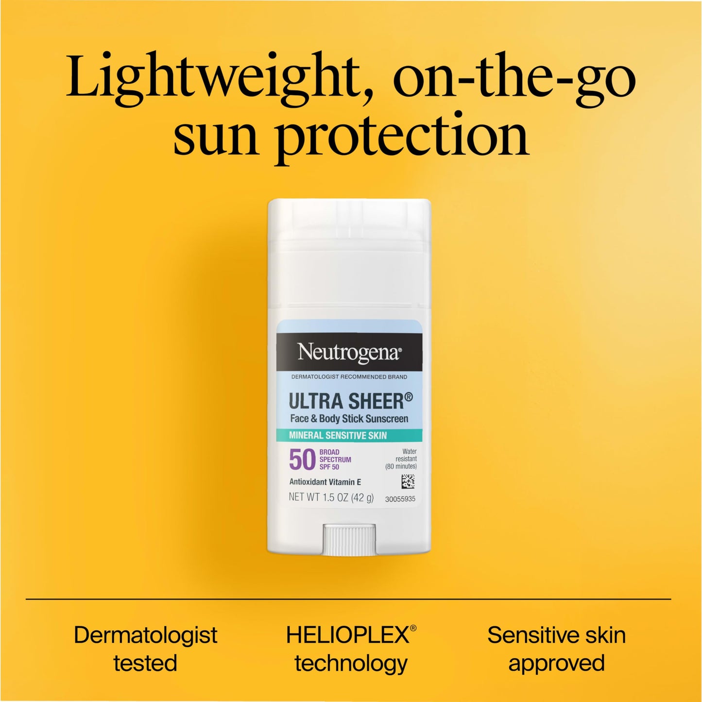 Neutrogena Ultra Sheer Dry Touch SPF 50 Mineral Sunscreen Stick for Sensitive Skin, Zinc Oxide, Body & Face Sunscreen with Vitamin E, No White Residue Beauty & Personal Care Neutrogena